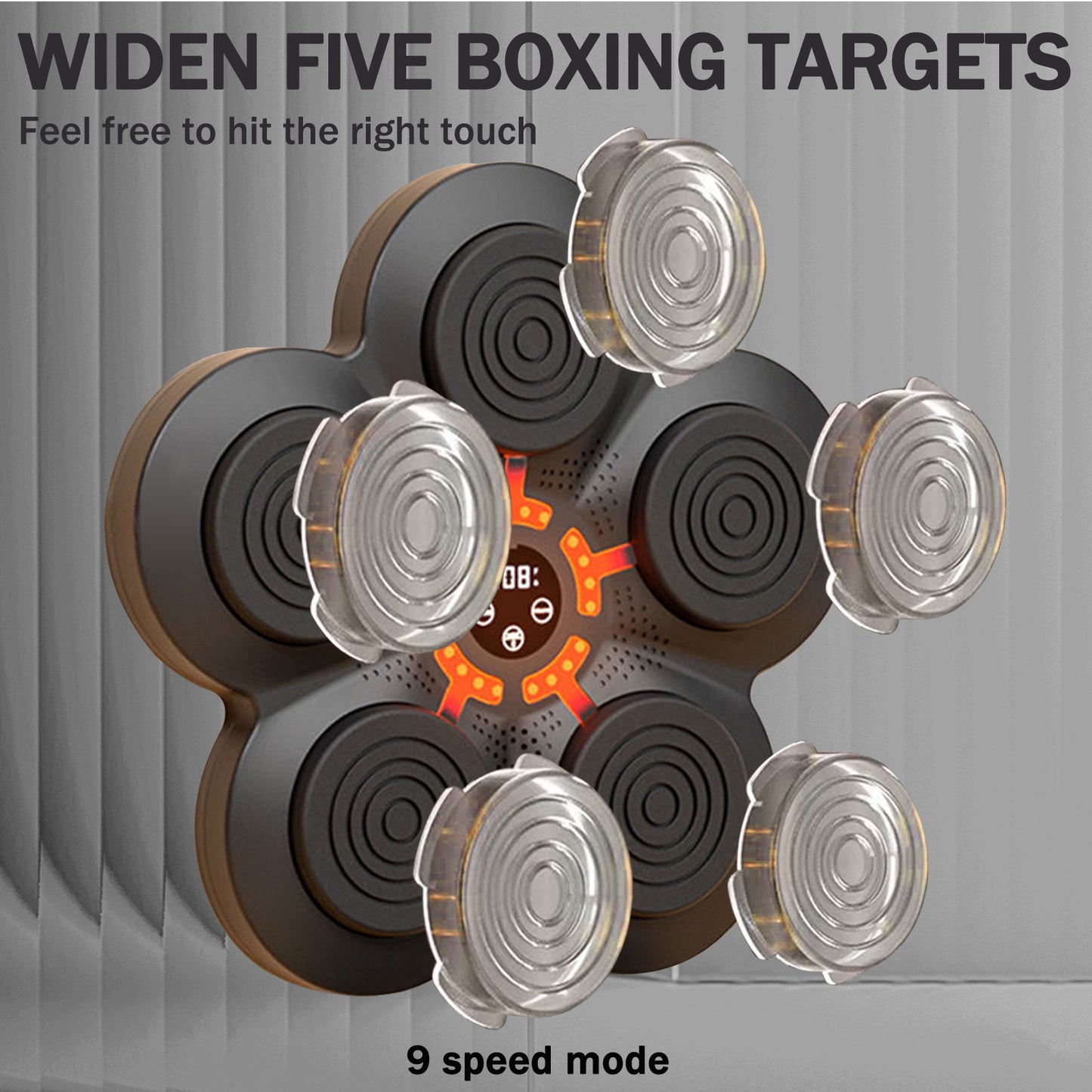 Music Boxing Machine, Wall-Mounted Music Boxing Trainer, Punching Exercise Equipment with 9-Speed Modes for Kids and Adults, Velcro Mount Type, Black