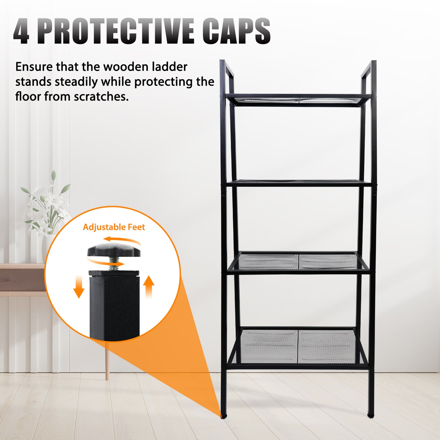 Baokaler Ladder Shelf, 4-Tier Metal Bookshelf Plant Flower Stand Storage Rack Industrial Organizer Modern Shelves Shelving Bookcase Metal Frame for Living Room Kitchen Office 23.6*13.8*57.9in Black