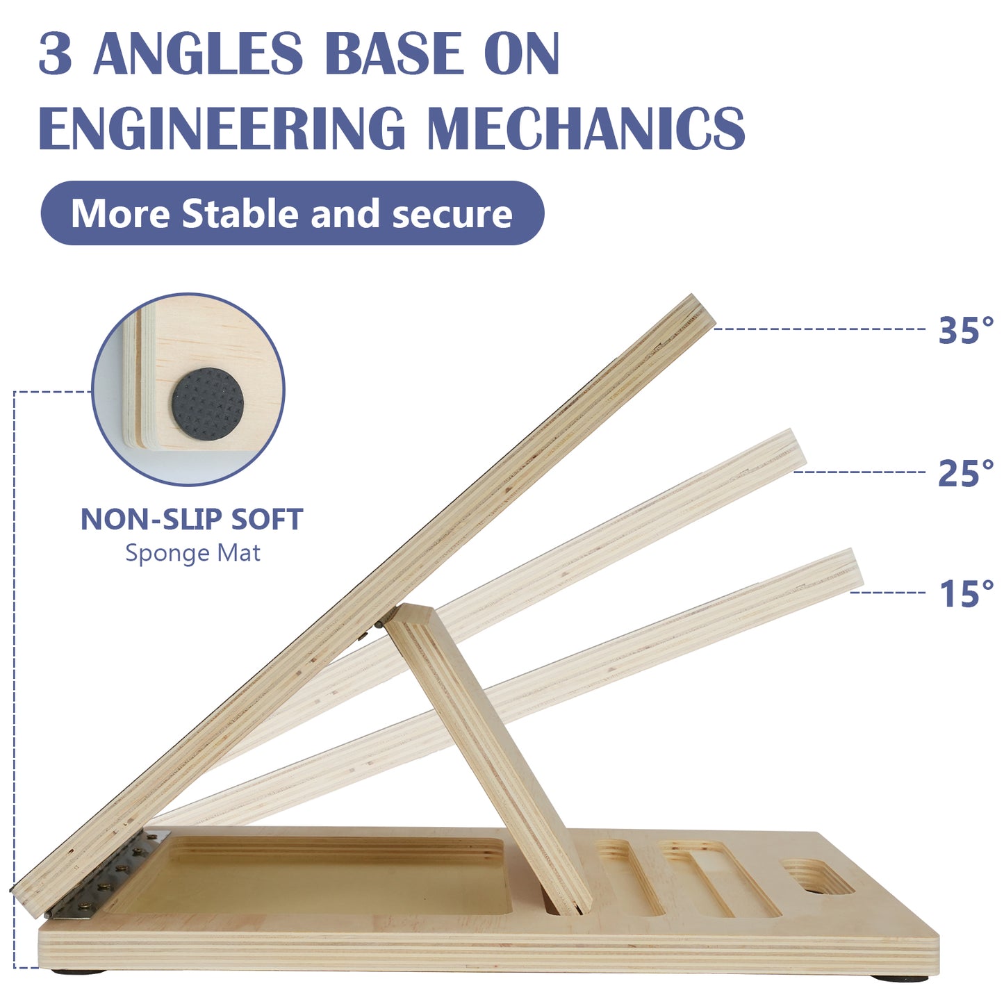 ALSO GO Portable Wooden Incline Board, 3-Level Adjustable, Natural Wood Color Stretching Board, Calf Stretch Board for Knees Ankle Heel Feet Leg