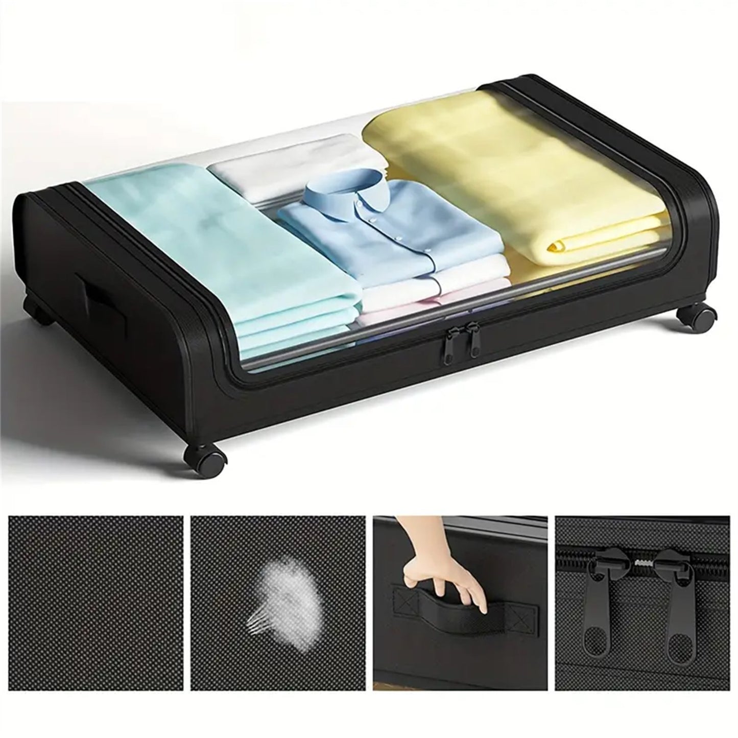 2PCS UnderBed Storage, Under the Bed Storage Containers with Wheels, Transparent Visual Under Bed Storage Organizer for Shoes Clothes Blanket, Underbed Storage Containers for Bedroom