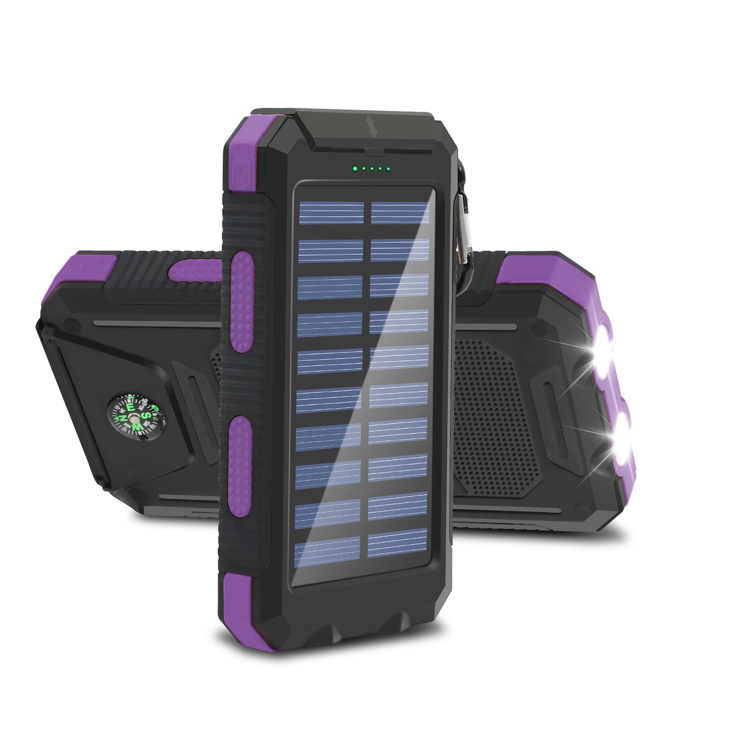 CATGOOD Solar Charger for Cell Phone 20000mAh, Portable Solar Power Bank with Dual 5V USB Ports, 2 Led Light Flashlight, Compass (Purple)