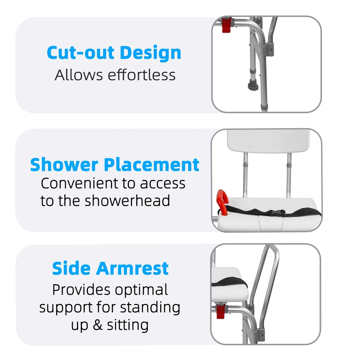 Sliding Shower Chair 320lbs for Elderly and Disabled Adjustable Height with Beige Safety Belt for Safe Showering Suitable for Seniors and Disabled