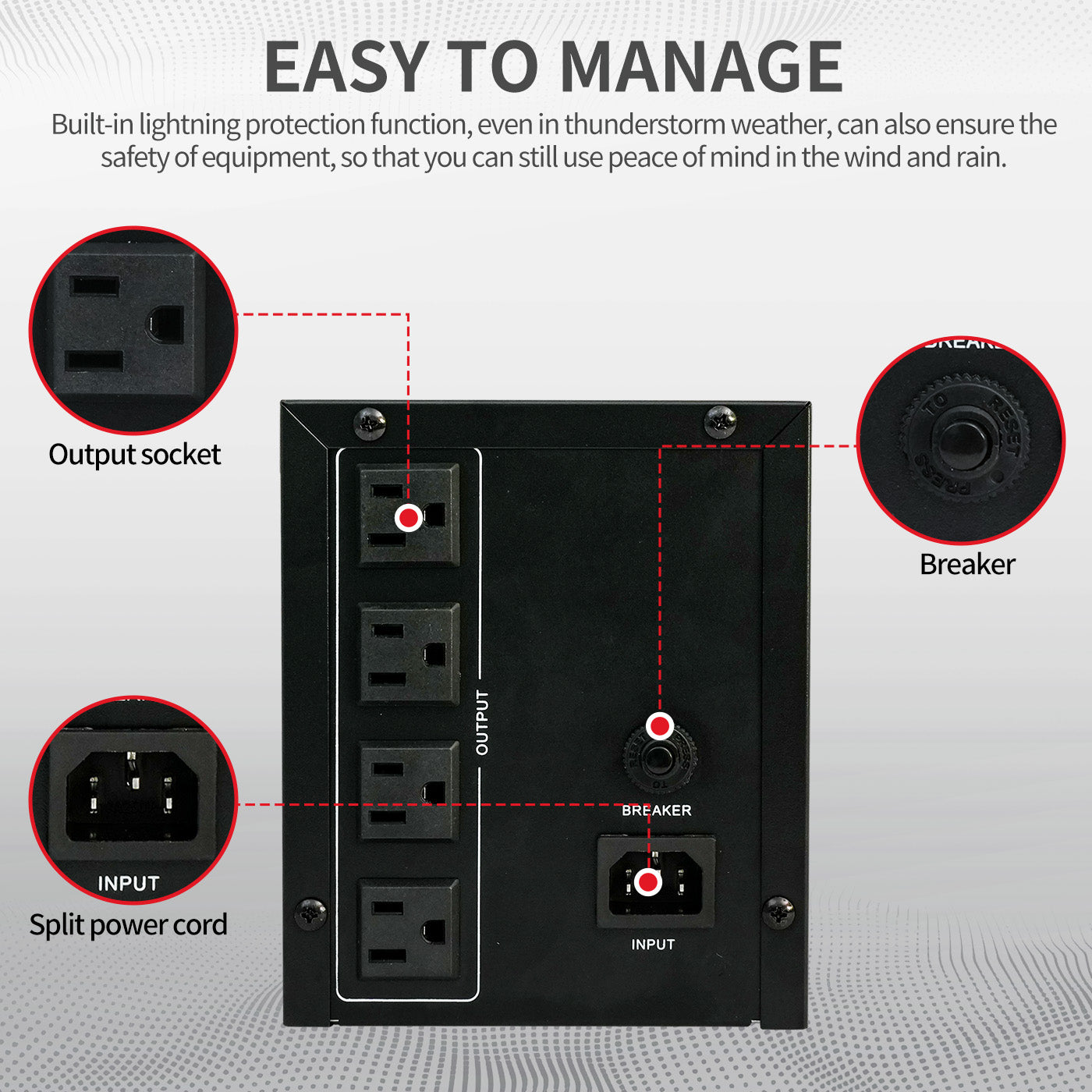 Backup UPS Power Supply 1200VA 720W Battery Backup Power with 4 Outlets and LCD Display, Suitable for Home and Office