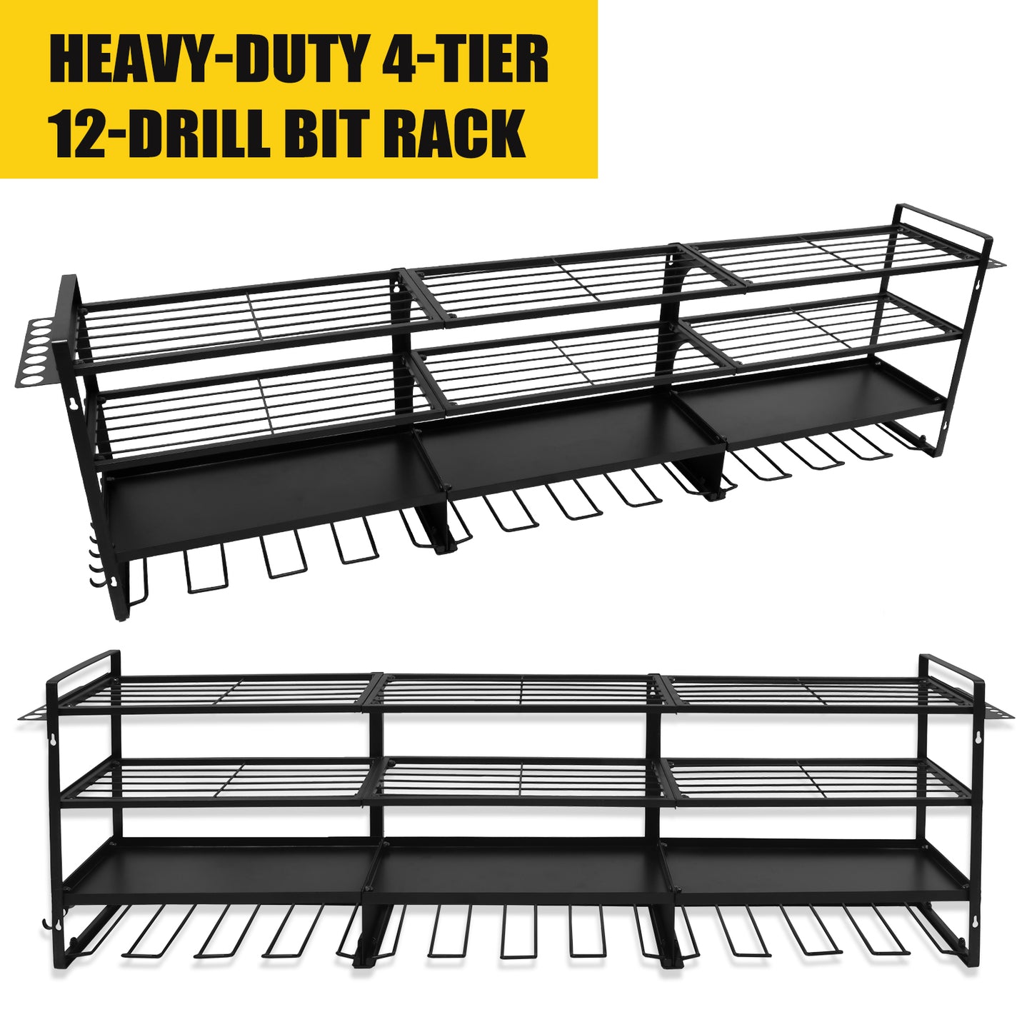 CATGOOD Power Tool Organizer 600 LBS with 12 Drill Holders, 4 Tier Heavy Duty Garage Organization Wall Mount, Large Alloy Steel Tool Wall Organizer Shelf, Perfect Gift for Men and Fathers