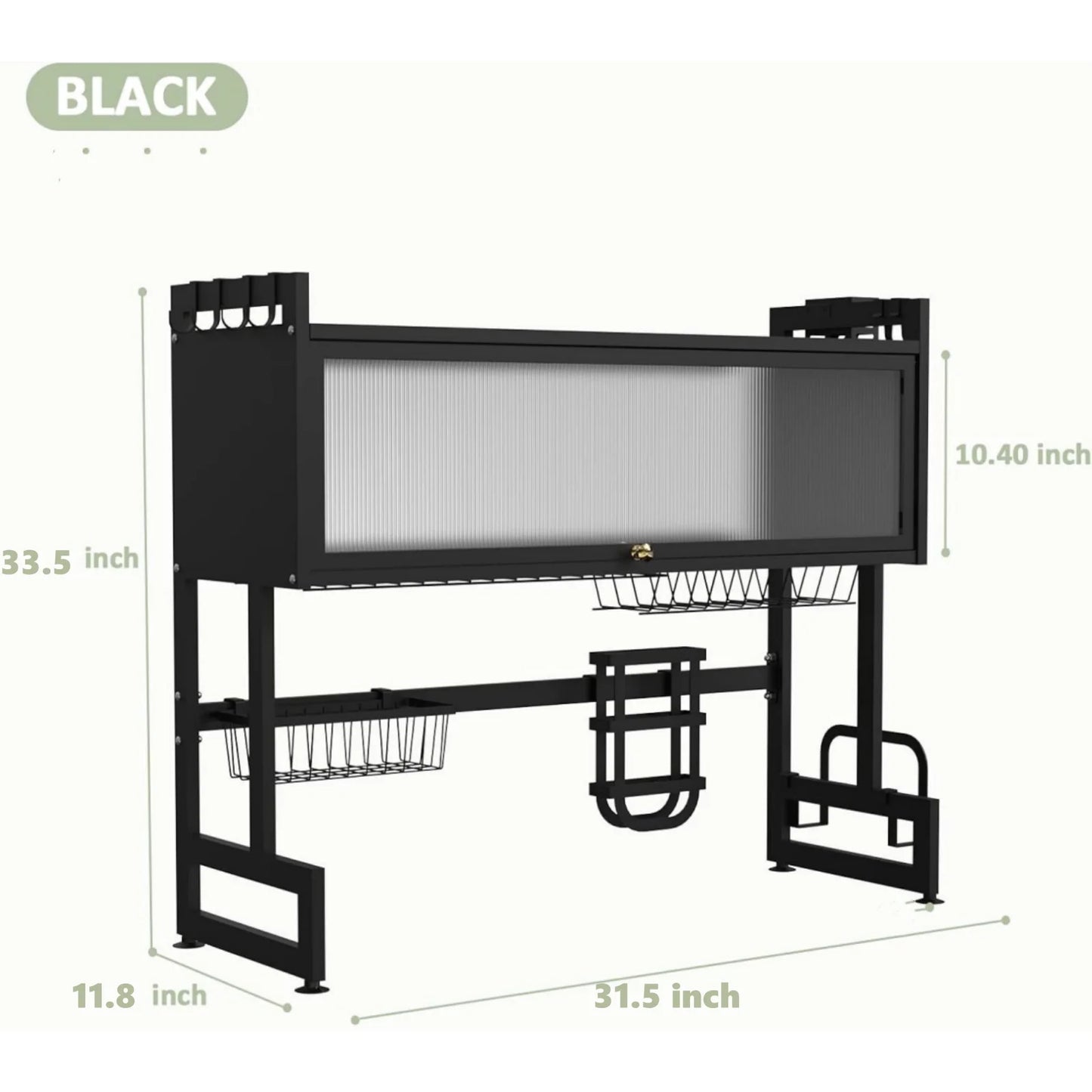 Over The Sink Dish Drying Rack, Adjustable 2 Tier Stainless Steel Large Dish Racks for Kitchen Storage Counter Organizer with Cabinet Doors with Utensil Holder, Black