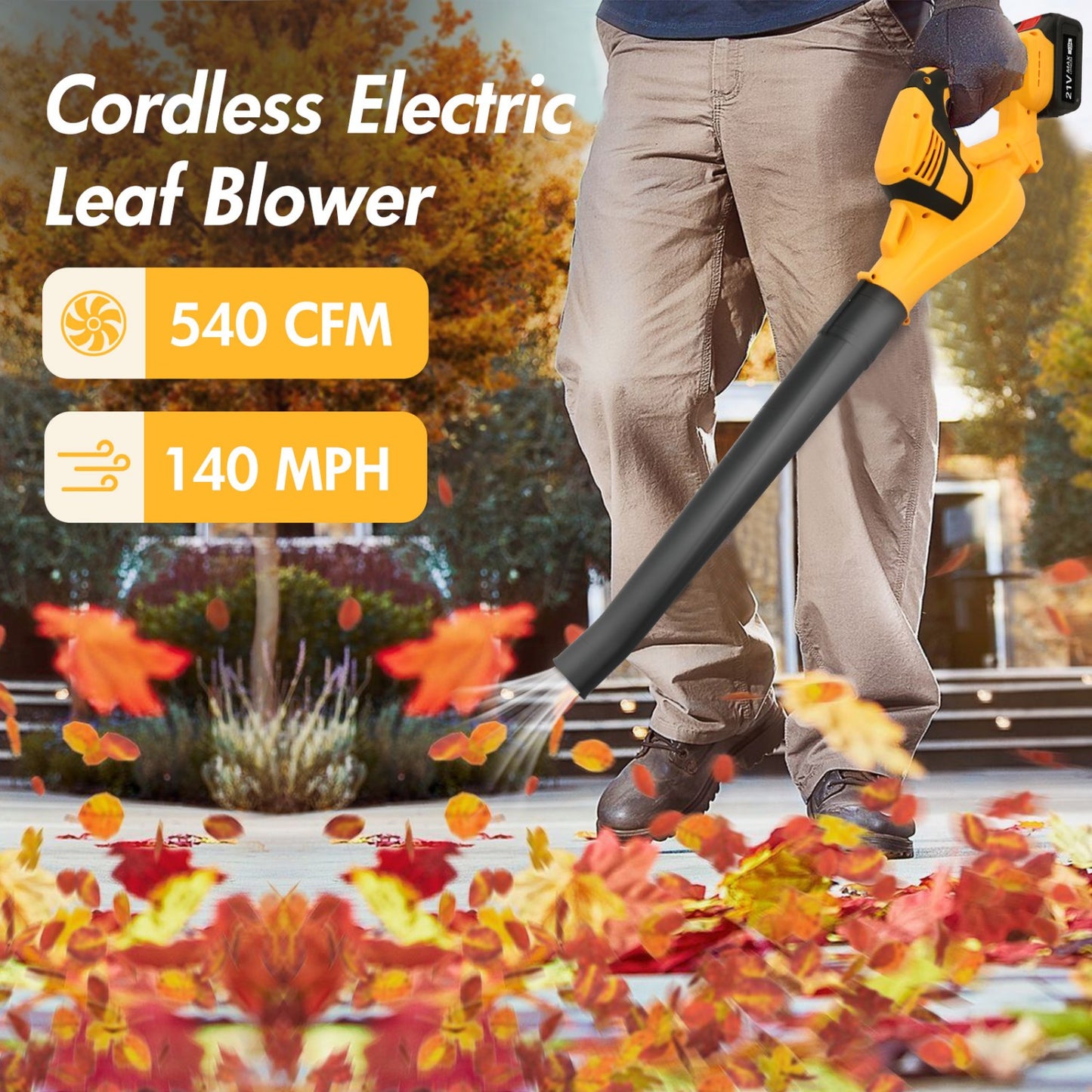 CATGOOD Cordless Leaf Blower, 21V Leaf Blower with 2 Batteries and Charger, 3.0Ah Electric Leaf Blowers for Lawn Care, Patio, Blowing Leaves