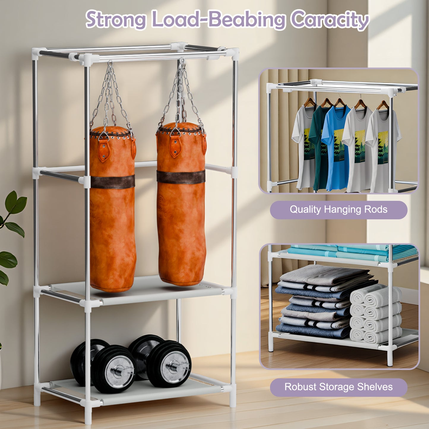 Portable Closet with Hanging Rods, Wardrobe Closet for Hanging Clothes, Bedroom Clothes Closet Storage Organizer, Fabric Wardrobe, for Hanging Clothes, Black