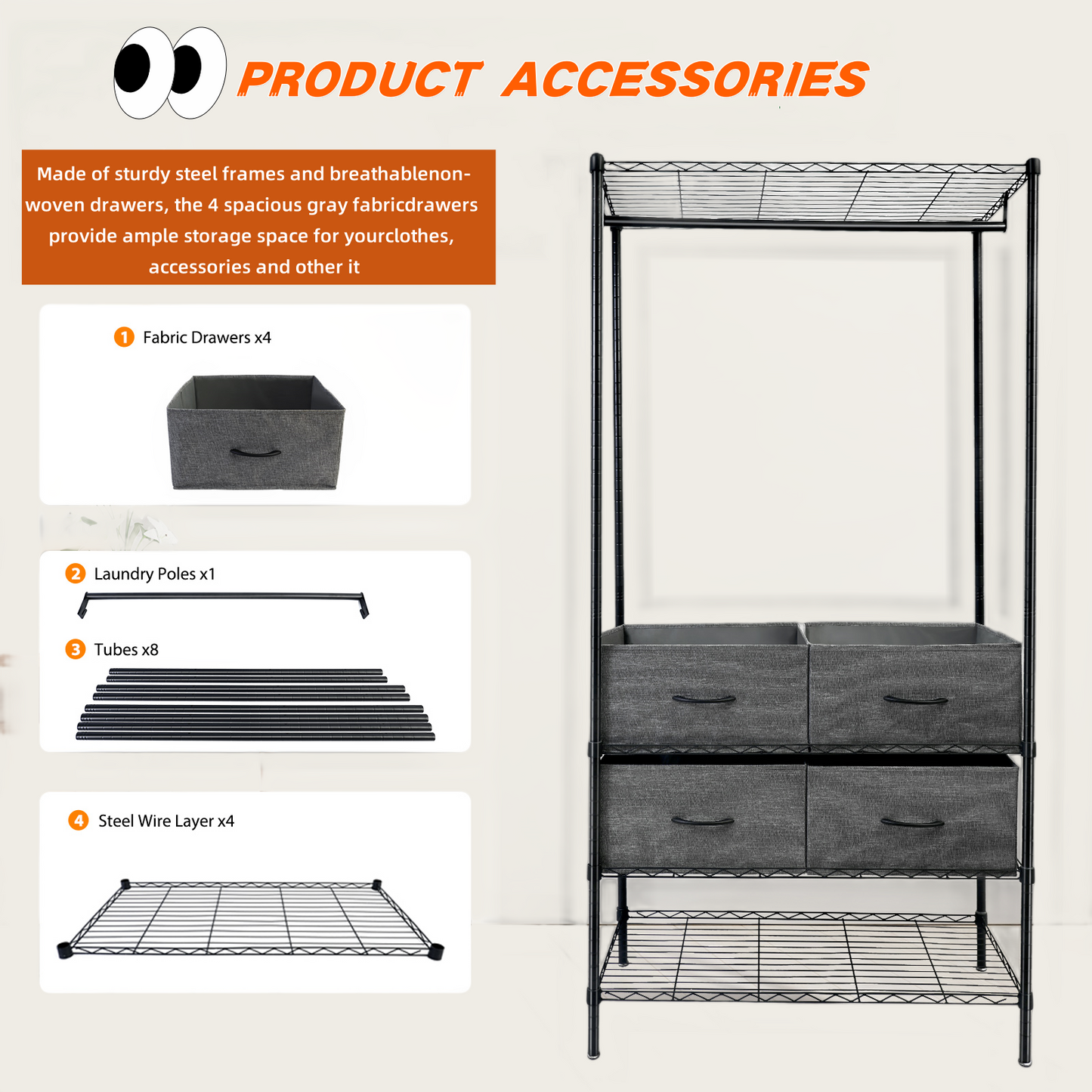 71"H Heavy Duty Clothes Rack, Max Load 445 LBS, Freestanding 3-Tier Wire Garment Rack for Hanging Clothes with Shelves, Closet Organizers and Storage Metal Closet Wardrobe System, Black