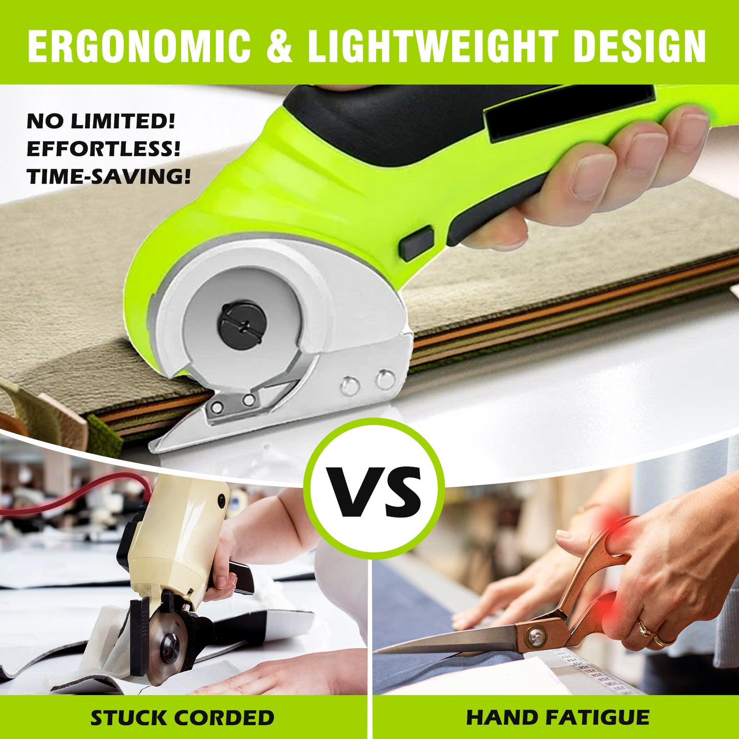 Cordless Electric Scissors, Cardboard Cutter, Rechargeable Powerful 4V Scissor Cutting Tool for Cardboard, Fabric, Leather, Green