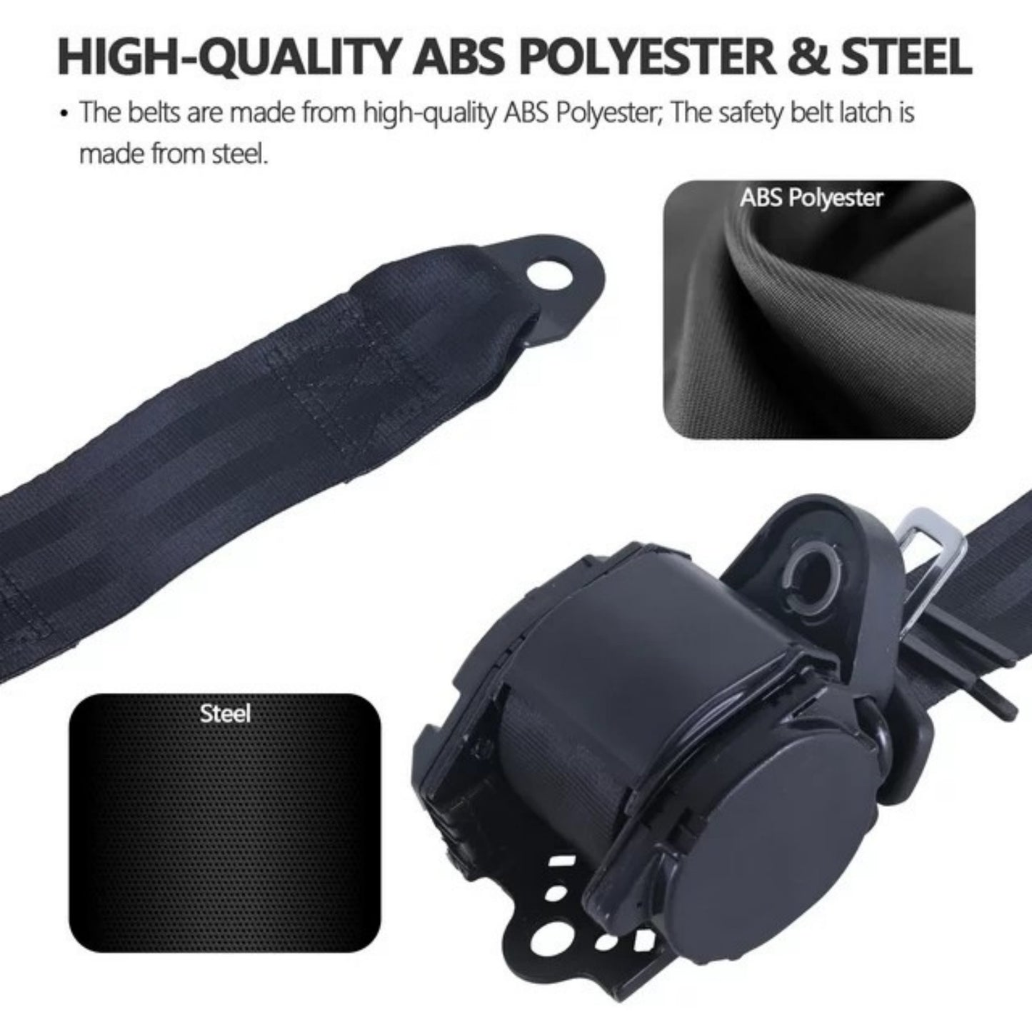 BAOKALER 2 Pack Seat Belt, 3 Point Retractable Seat Belt, Adjustable Car Seat Belt Lap Shoulder, Black