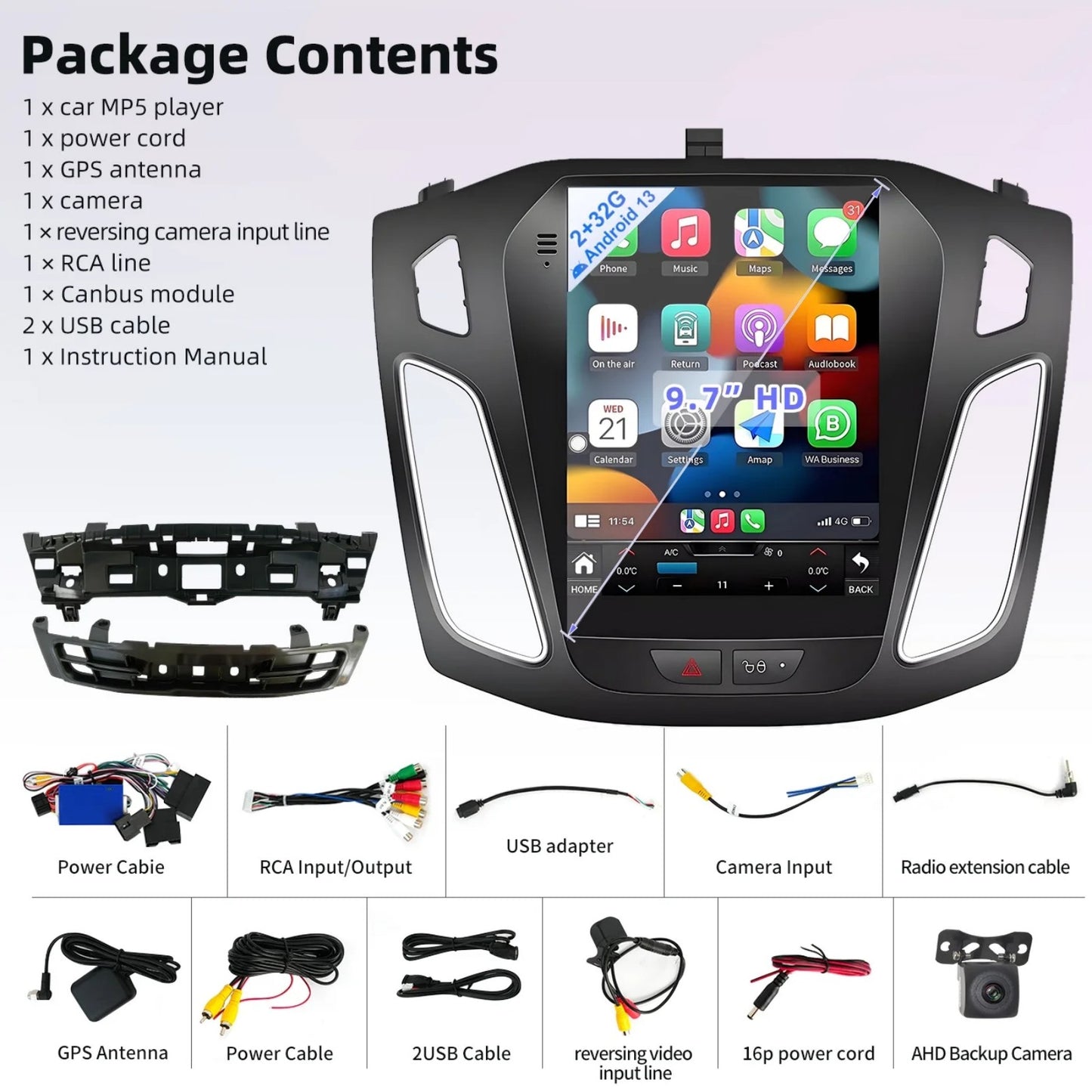 BAOKALER Car Stereo Radio For 2012-2018 Ford Focus Android 13 CarPlay 9.7" Touchscreen Car Radio GPS Navi WiFi, 2+32GB