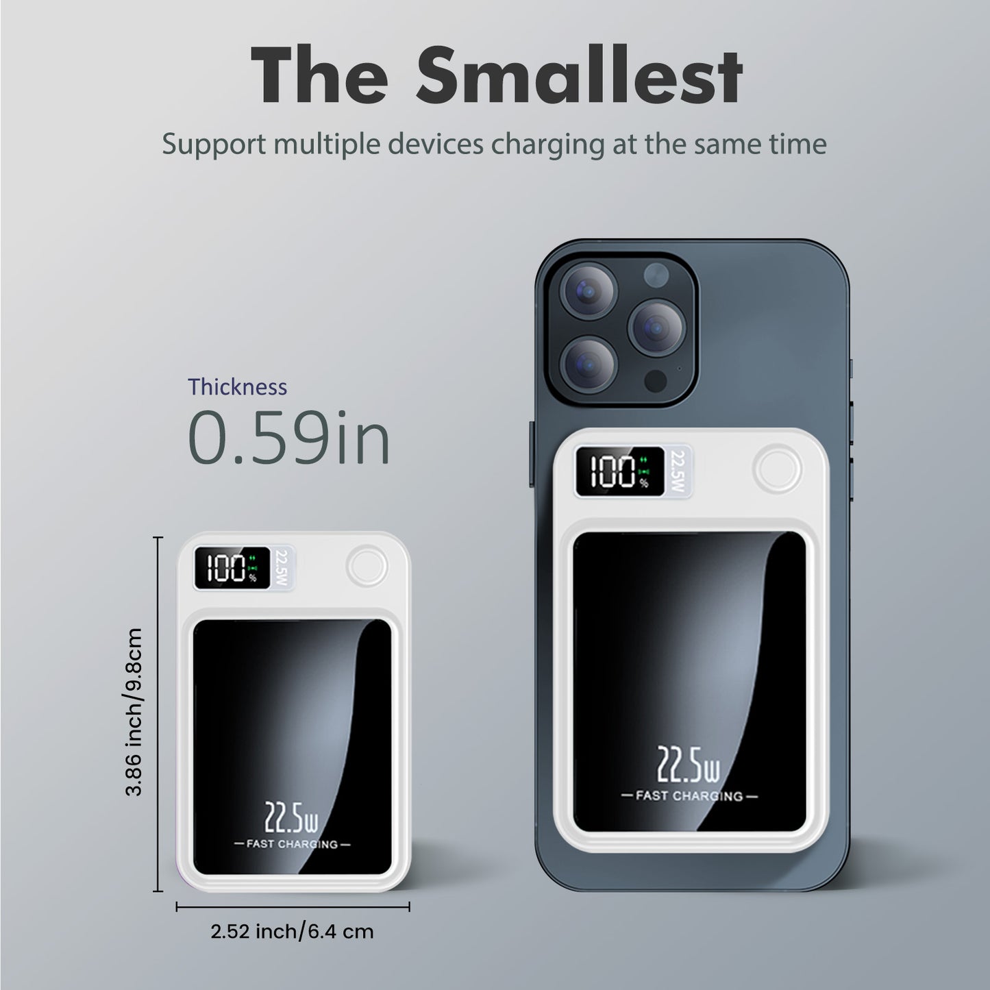 2 in 1 Portable Magnetic Wireless Power Bank, 10000mAh 22.5W Fast Charging, with LED Power Display, Suitable for Outdoor Emergency Backup Power Bank, Compatible with Multi Device, White