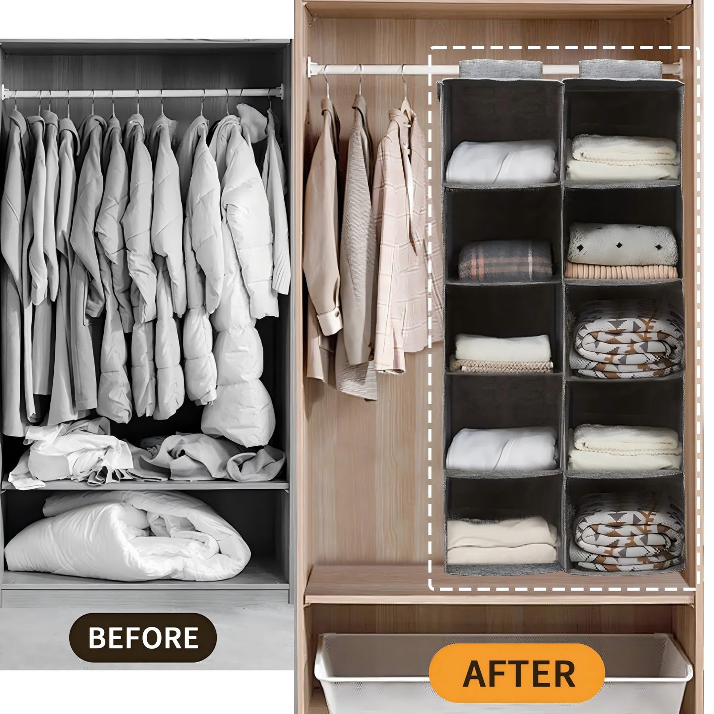 Hanging Closet Organizer, 2 Packs Closet Organizer and Storage, 5-Shelf Closet Hanging Storage Shelves, Closet Organization for Bedroom, Nursery, Diapers, Grey