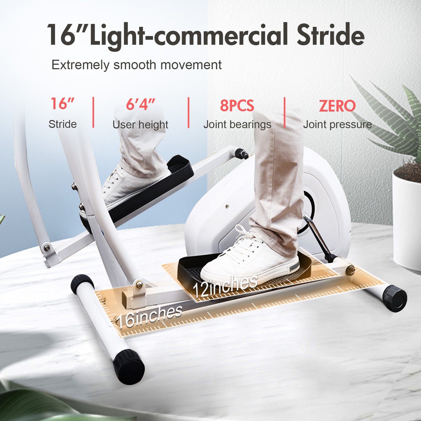 Magnetic Elliptical Machine, Cross Trainer with 8 Resistance Levels, Elliptical Trainer with Pulse Rate Grips, Multi-Function LCD Monitor, White