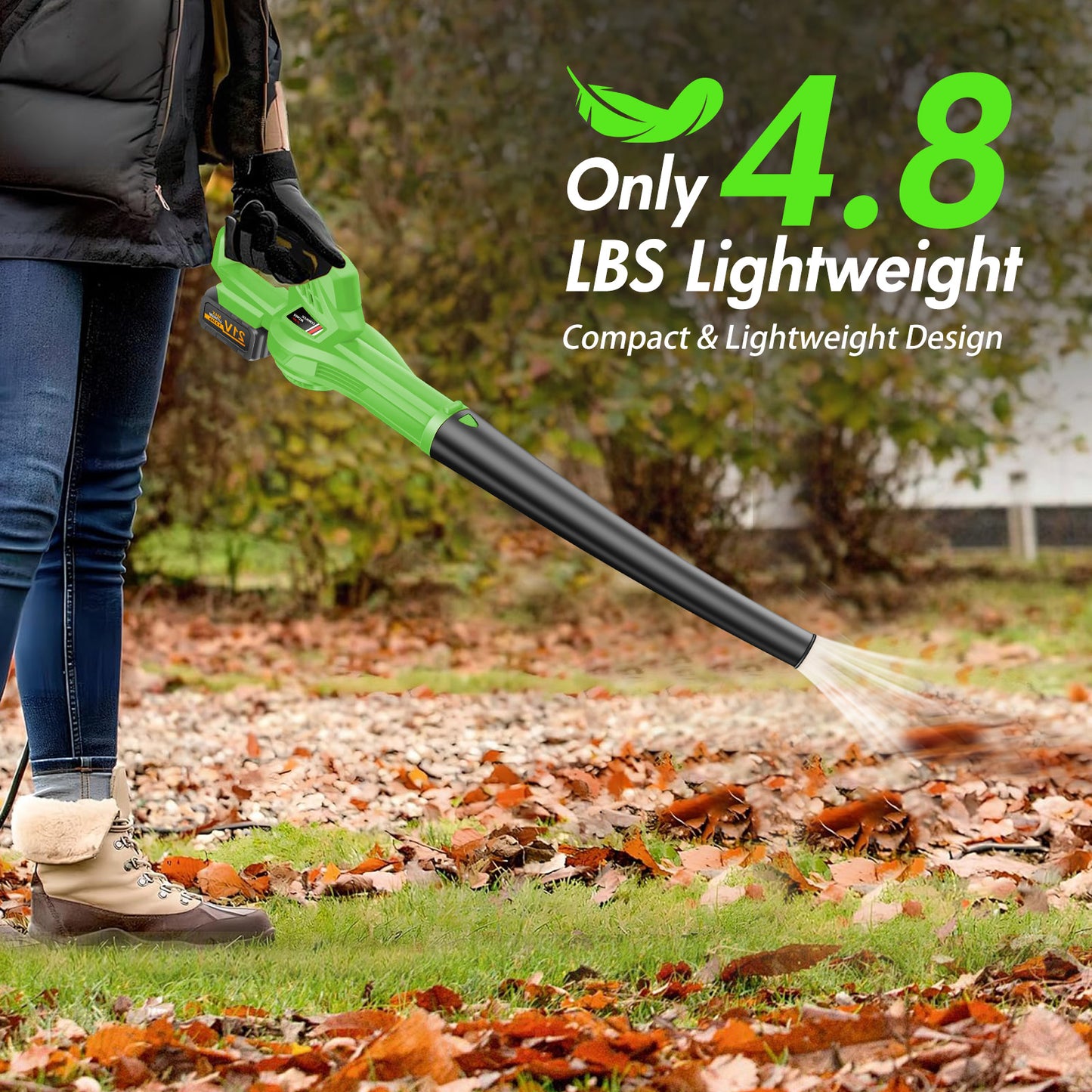 Cordless Leaf Blower, 21V Leaf Blower with 1 Battery, 6-Speed Leaf Blowers for Lawn Care, Patio, Blowing Leaves, Green