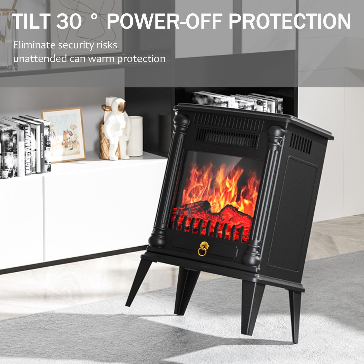1500W Electric Fireplace Heater with 3D Realistic Flame Effect, Overheat Safety Design, Adjustable Heating Modes, Suitable for Small Spaces