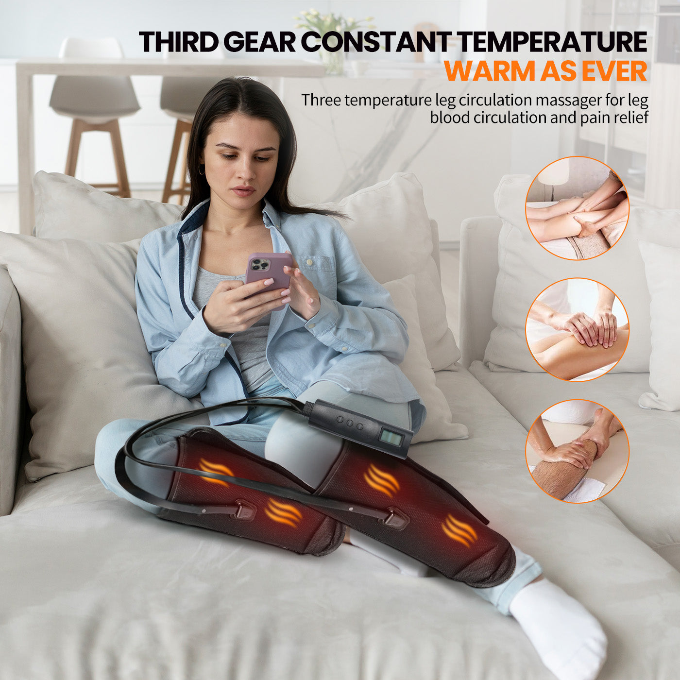 Leg Massager for Circulation, Air Compression Calf Massager with Heat and Pain Relief, 18W Electric Calf Massager for Muscles Relaxation, 3 Intensities and Temperature Settings