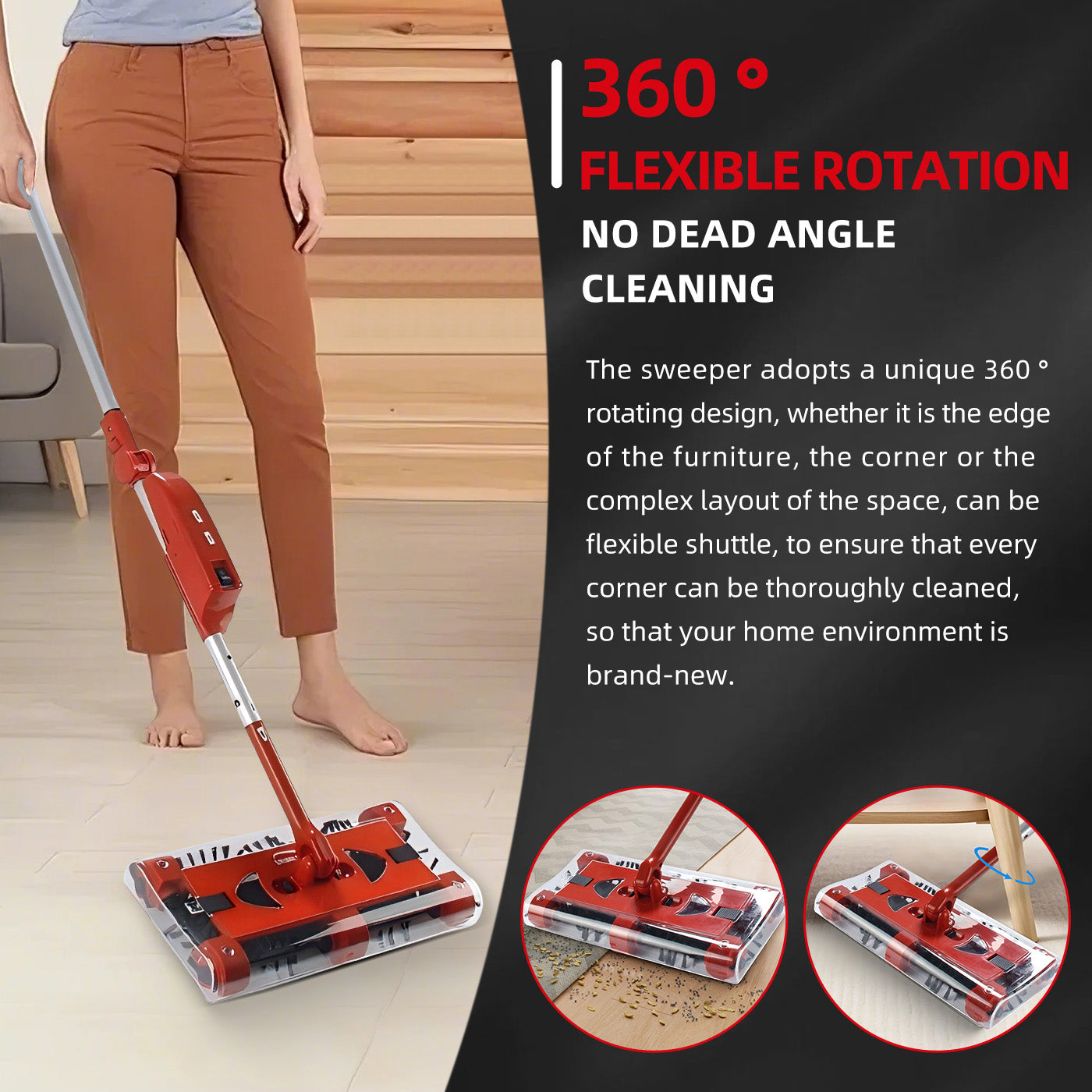 CATGOOD Compact Lightweight Manual Cordless Cleaning Floors Carpet Sweeper, 46", Red