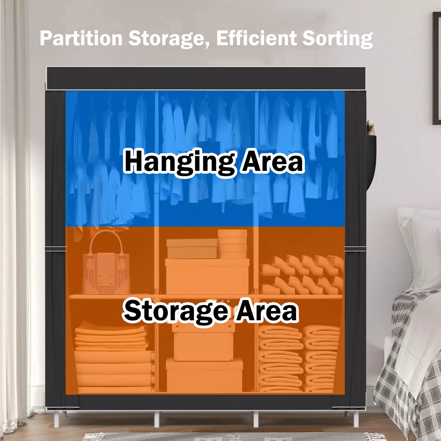 BAOKALER Portable Closet Organizers and Storage for Home, Non-Woven Fabric Wardrobe Closet Shelf, Dustproof Clothes Rack, Black