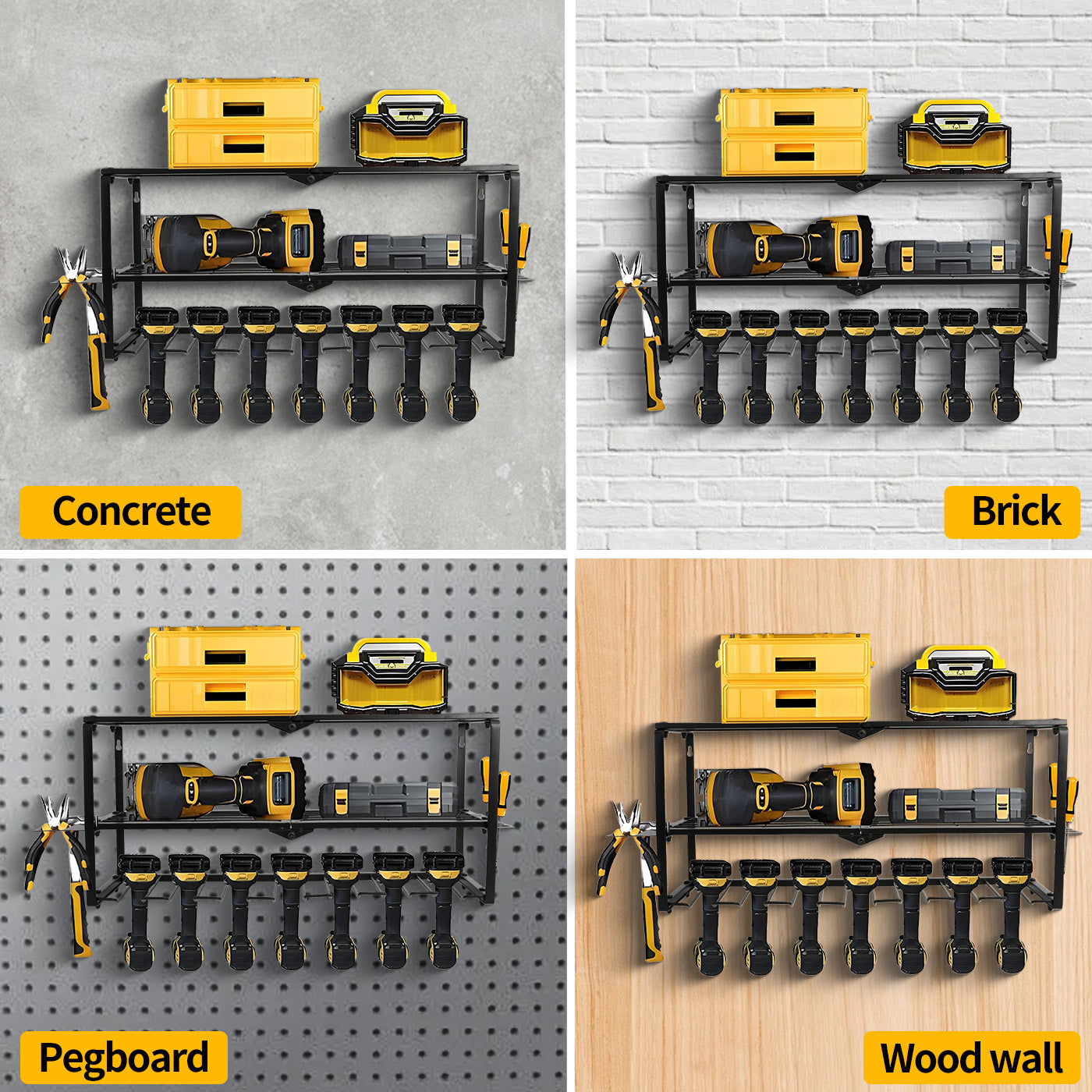 ALSO GO Power Tool Organizer, Power Drill Holder Wall Mount, 3 Layers Heavy Duty Metal Tool Storage Rack, Battery Tools Holder Shelf, Adjustable Height Iron Tool Rack for Workshop or Garage, Black