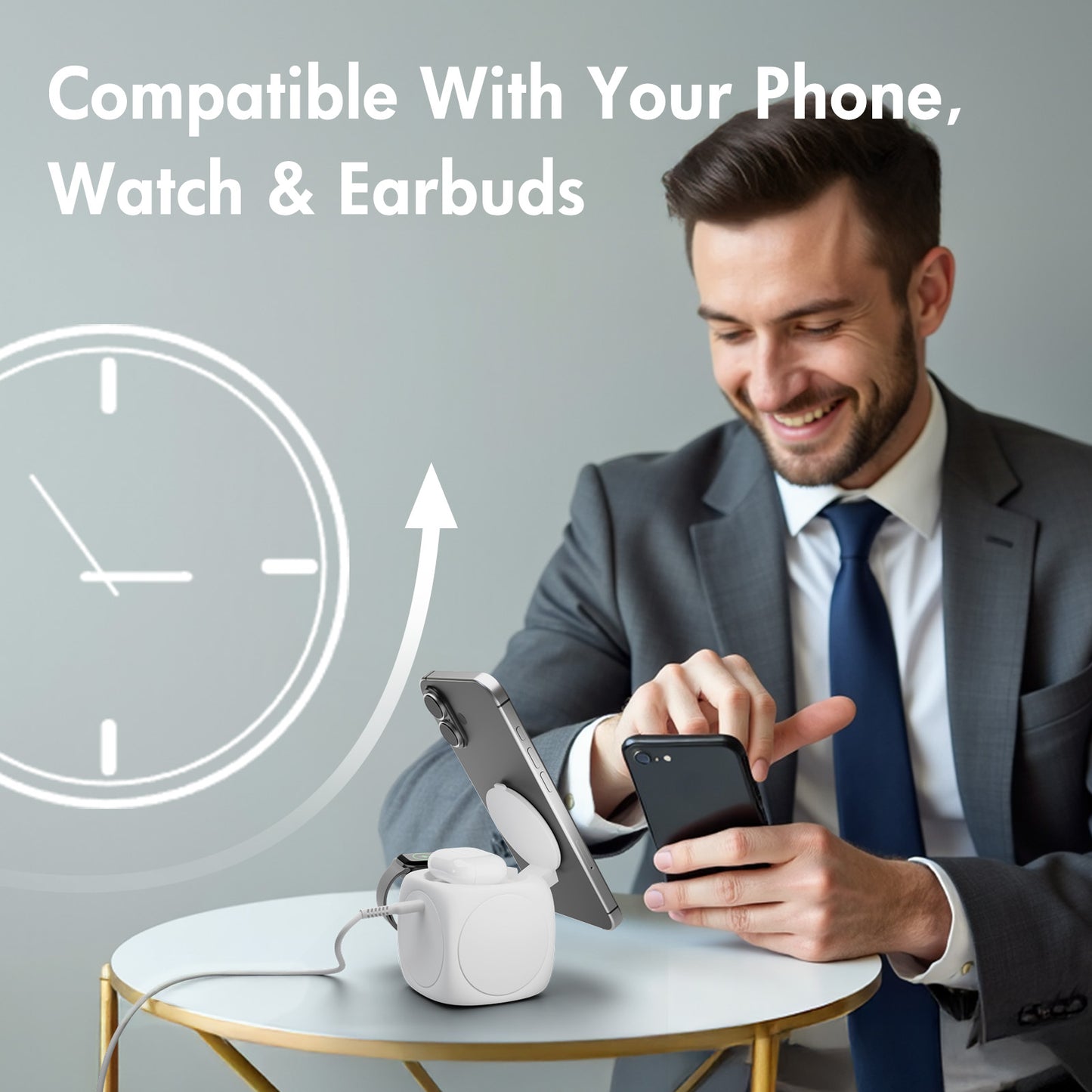 Magnetic Wireless Charger for iPhone Airpods iWatch, Portable 3 in 1 Charging Station Cube For Apple Multiple Devices - Travel Charging Pad Dock Compatible with Apple 12 and above series, White
