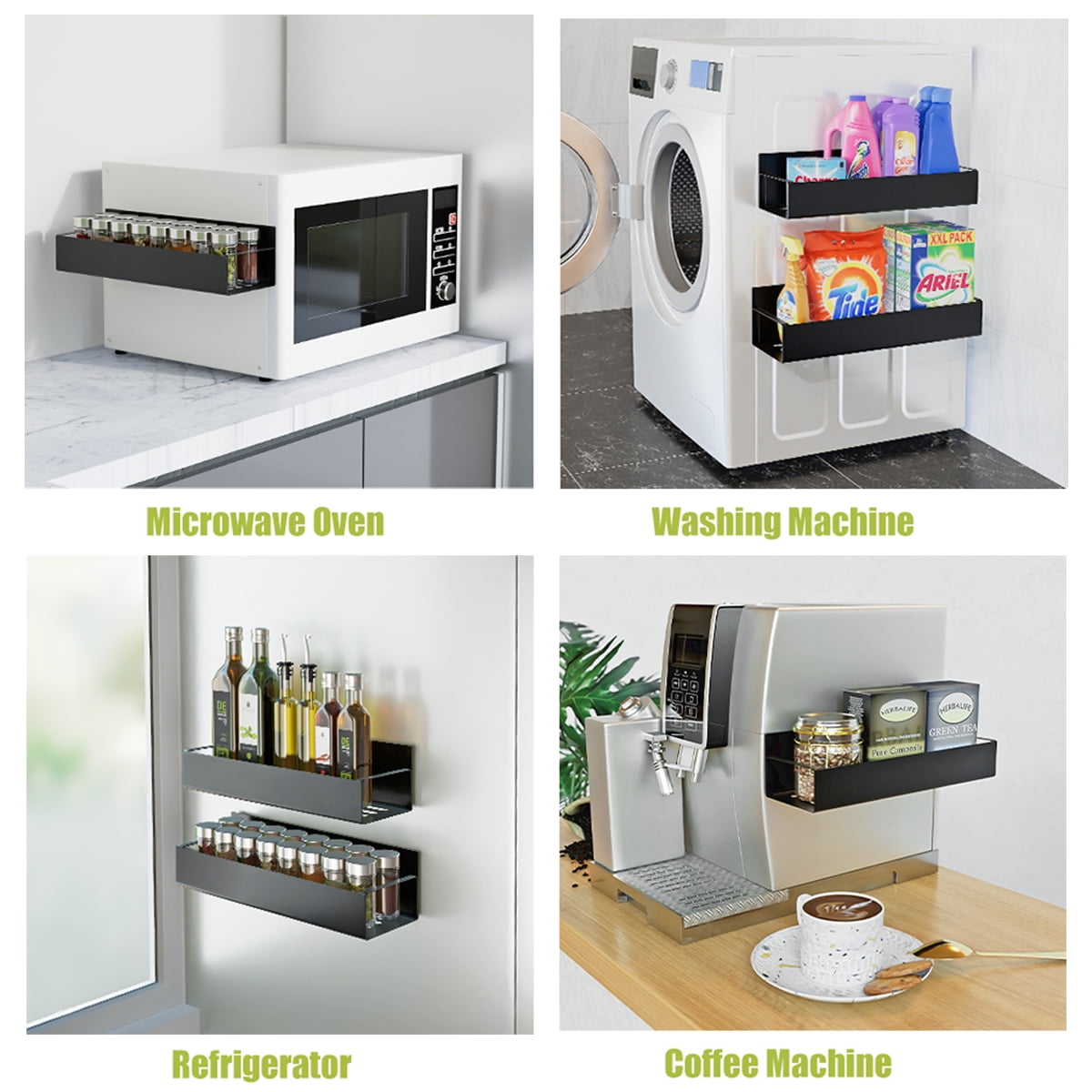 Magnetic Spice Rack for Refrigerator, 4 Pack Moveable Fridge Magnetic Spice Racks, Strong Metal Magnetic Shelves for Refrigerator