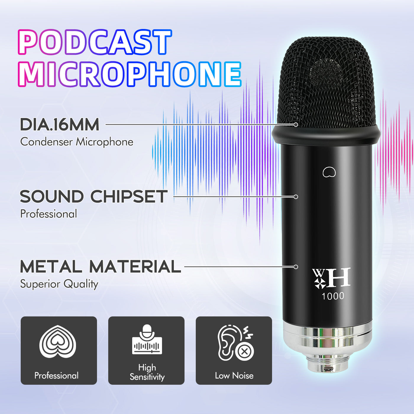 Podcast Equipment Bundle, Recording Studio Package Perfect for Recording, Broadcasting, Live Streaming, DJ18 Voice Changer with WXH1000 Microphone