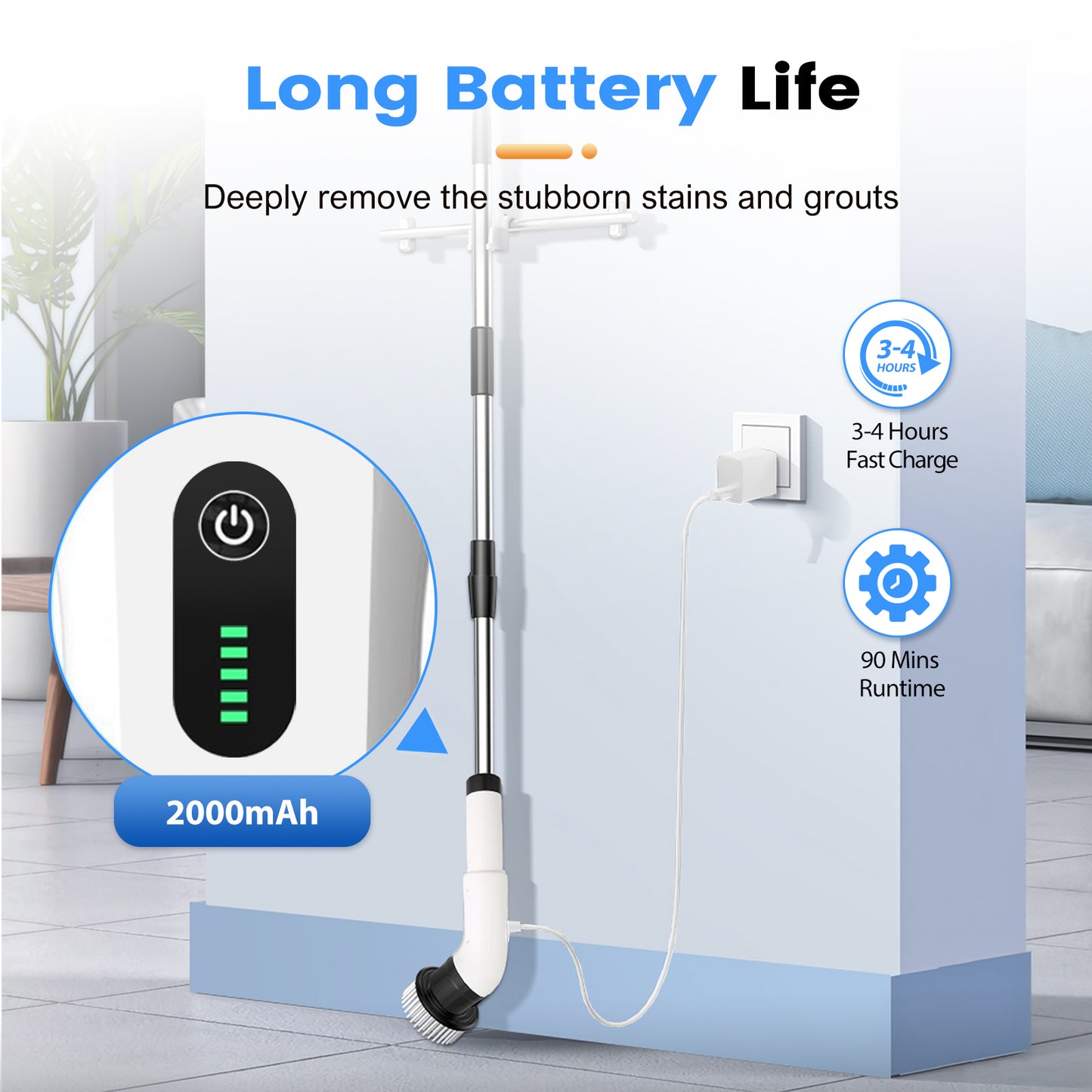 CATGOOD Power Scrubber 3 Adjustable Speeds, Electric Spin Scrubber, Cordless Cleaning Brush with 8 Replaceable Brush Heads, Adjustable & Detachable Long Handle