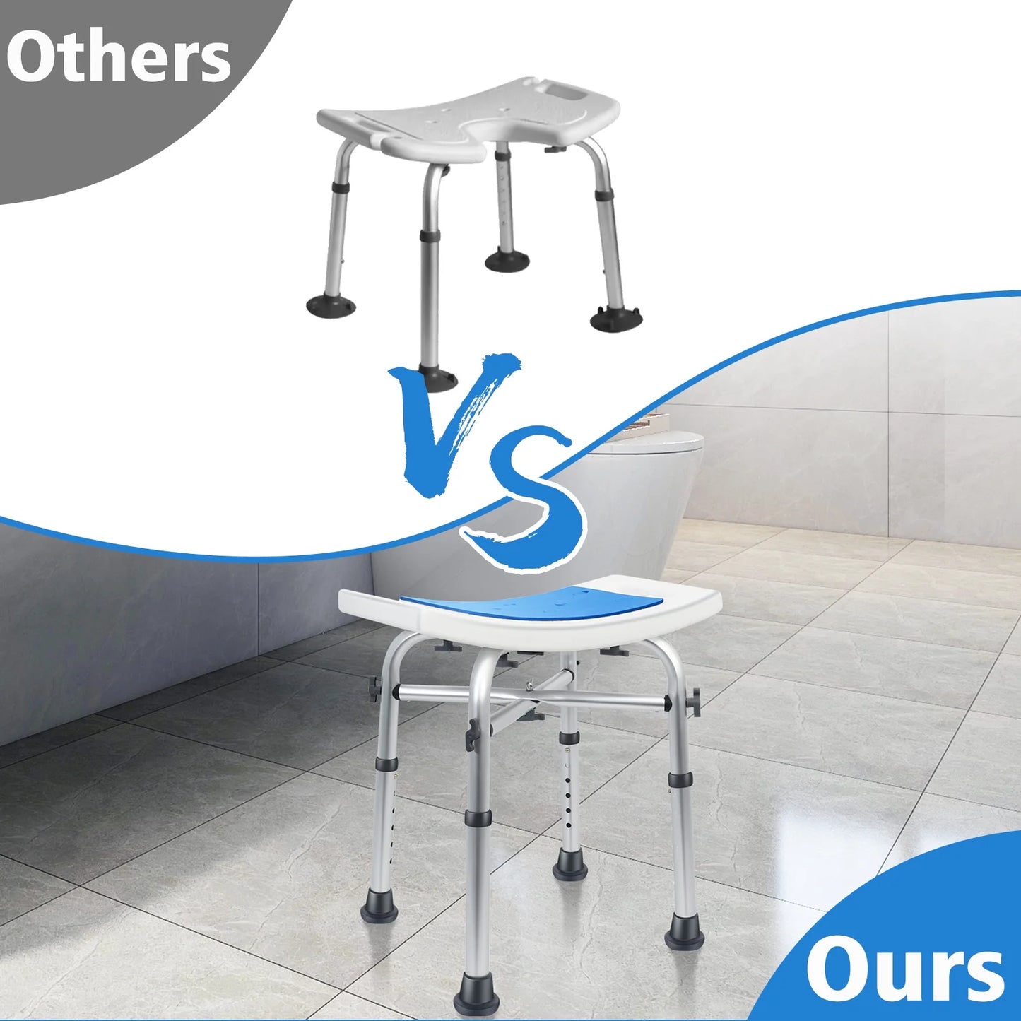 Shower Chair 500lbs Heavy Duty Stool Padded Bath Seat Tool Free Assembly Height Adjustable Anti Slip Bench Bathtub Seat Elderly Senior Handicap Disab