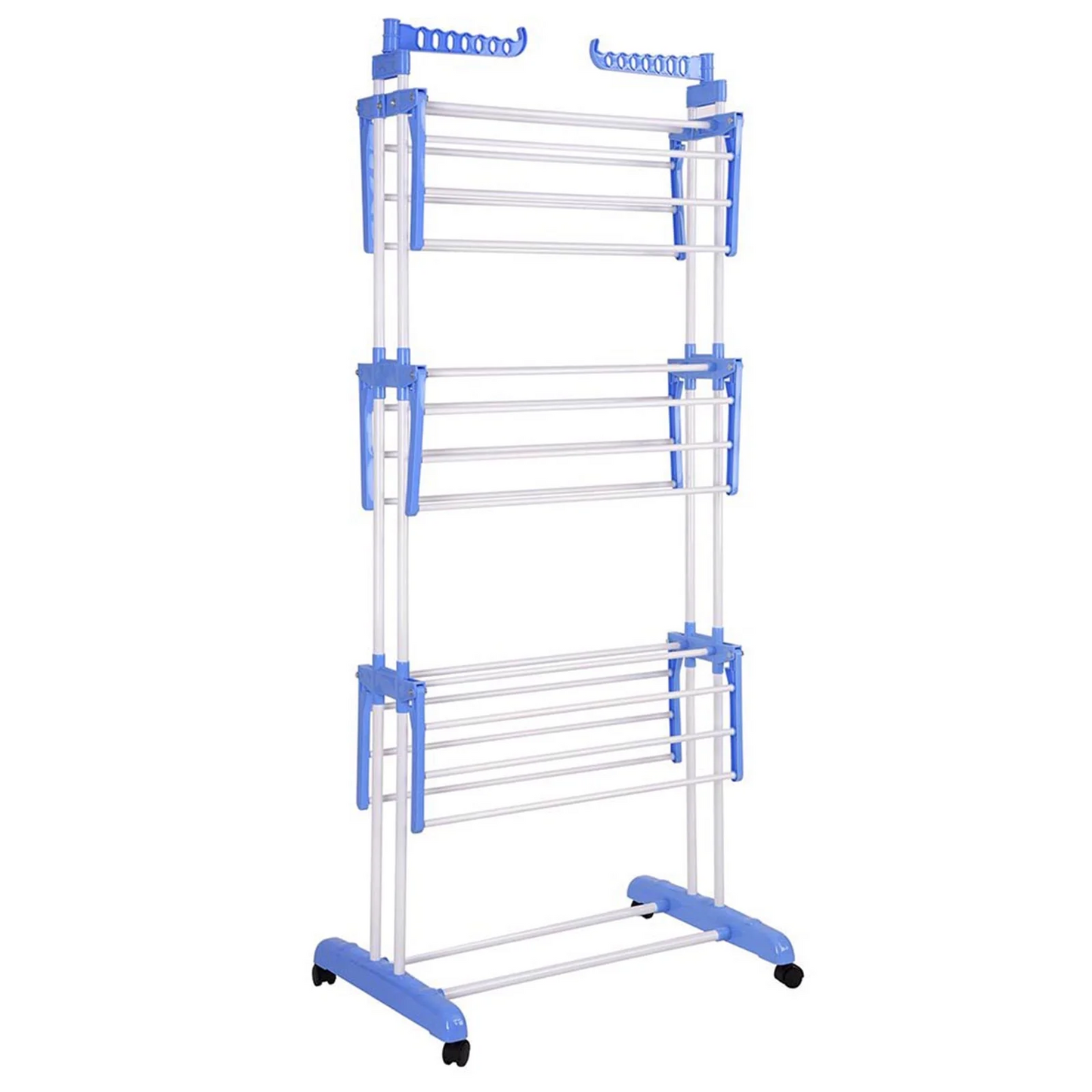 Homemart Clothes Drying Rack, 4-Tier Foldable Laundry Drying Rack, Stainless Steel Garment Clothes Dryer Indoor or Outdoor Standing Clothing Rack with Wheels, Blue