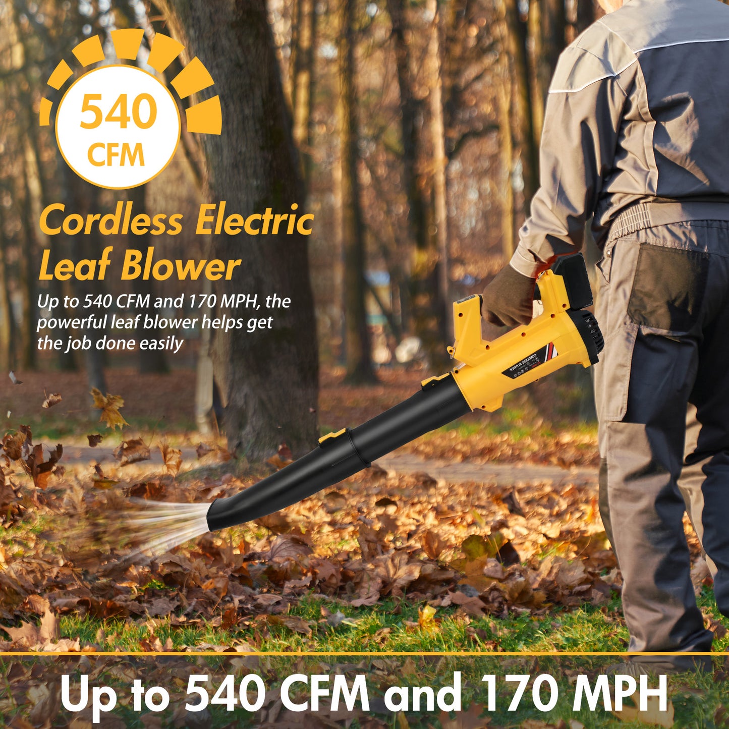 Leaf Blower, 170MPH 21V Leaf Blower Cordless with 2X6.0Ah Battery & Charger, Electric Leaf Blower for Lawn Care, Battery Powered Leaf Blower for Snow Blowing & Yard Patio Garden Cleaning