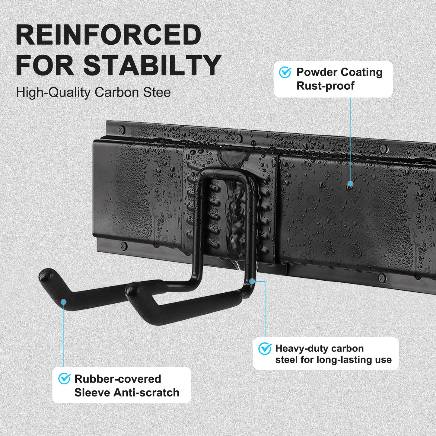 ALSO GO Wall Mount Tool Storage Rack with Hooks, Garage Tool Storage Rack, Heavy Duty Garage Storage Organizer, Hold up to 440LBS, Black