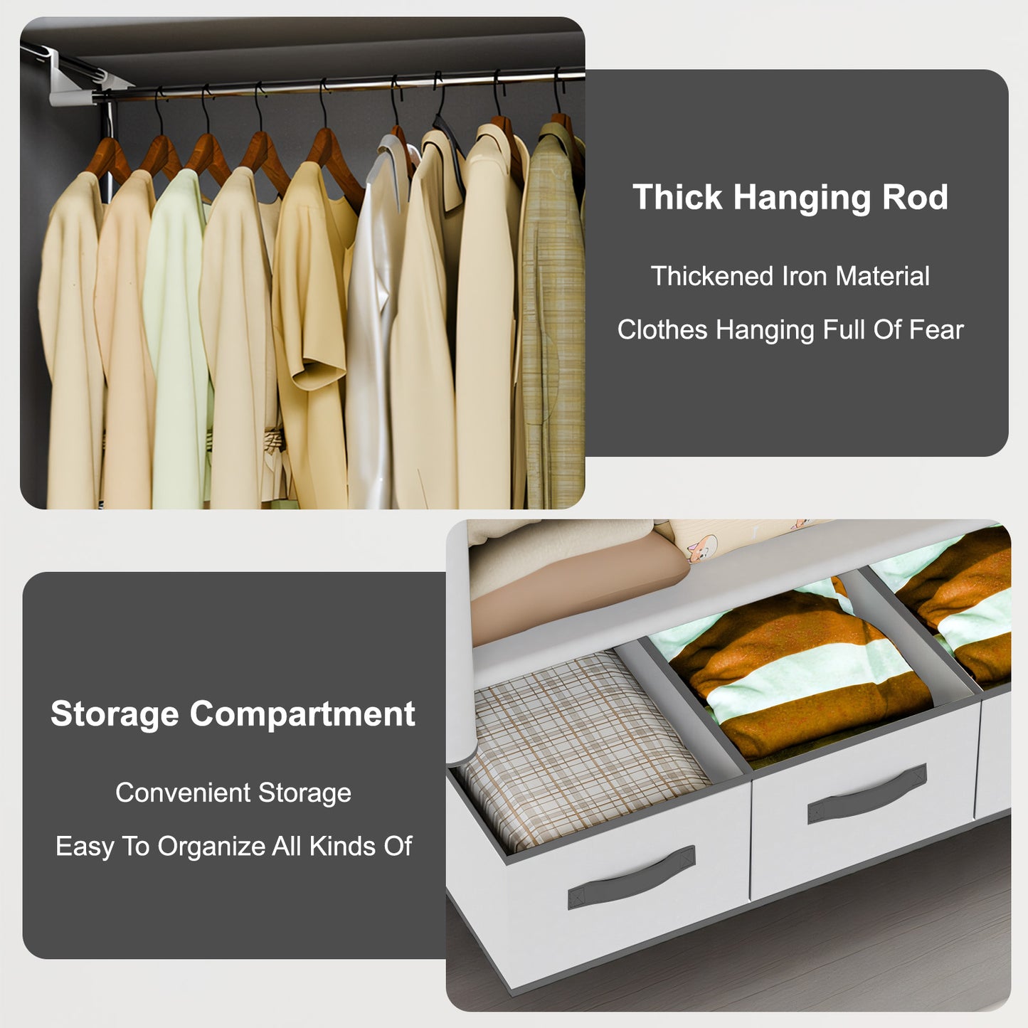 Portable Closet Wardrobe with 3 Storage Drawersfor Home Bedroom, 67 Inches Tall Closet Organizer with Hanging Space for Coats and Bags, turdy & Easy to Assemble, Off-White