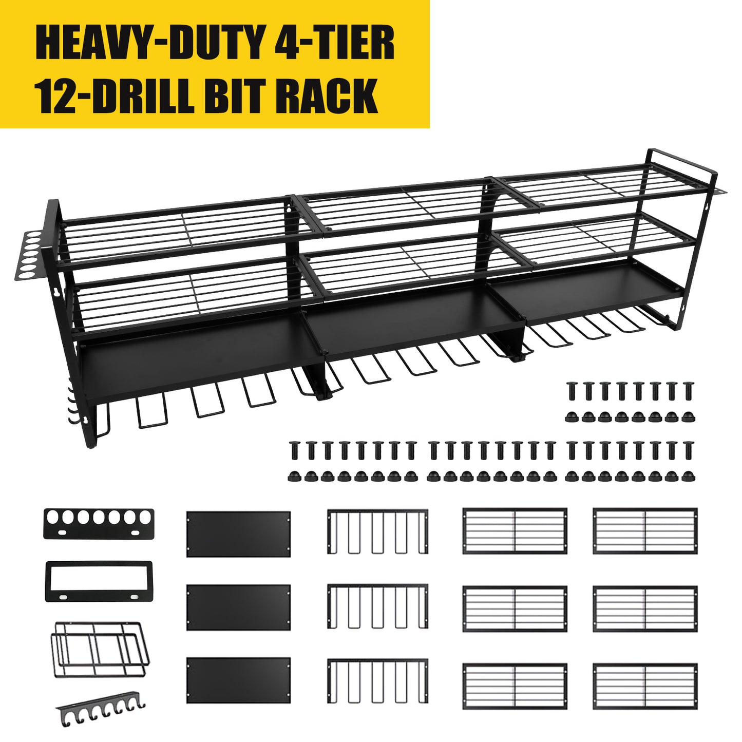 CATGOOD Power Tool Organizer 600 LBS with 12 Drill Holders, 4 Tier Heavy Duty Garage Organization Wall Mount, Large Alloy Steel Tool Wall Organizer Shelf, Perfect Gift for Men and Fathers