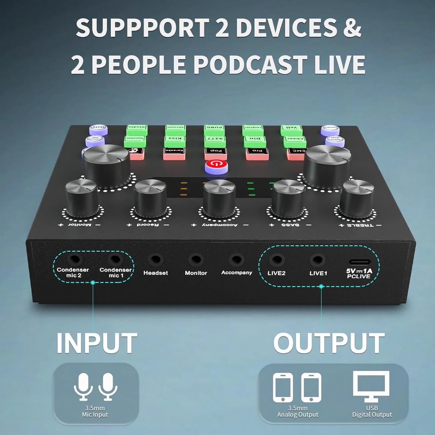 Podcast Equipment Bundle For 2, Audio Interface with Voice Changer Studio Microphone, Perfect for Live Streaming, Singing