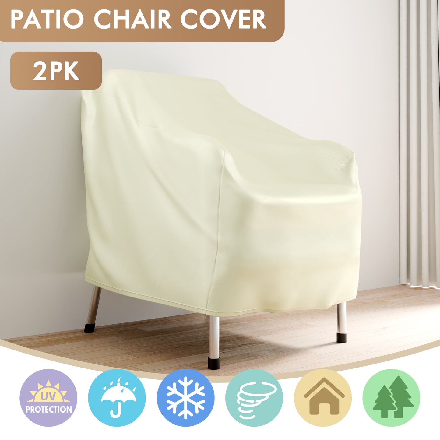CATGOOD 2 Pack Heavy Duty Patio Chair Covers, Outdoor Chair Covers Waterproof for Lounge Chairs, Deep Seat Cover for Lawn Garden, Khaki