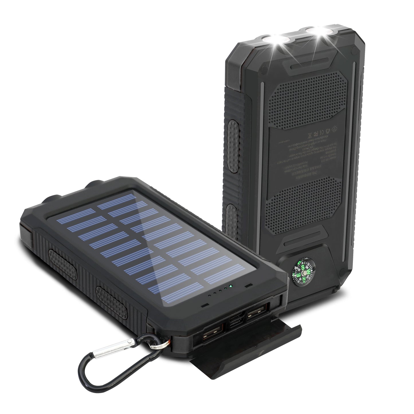 CATGOOD Solar Charger for Cell Phone 20000mAh, Portable Solar Power Bank with Dual 5V USB Ports, 2 Led Light Flashlight, Compass (Black)
