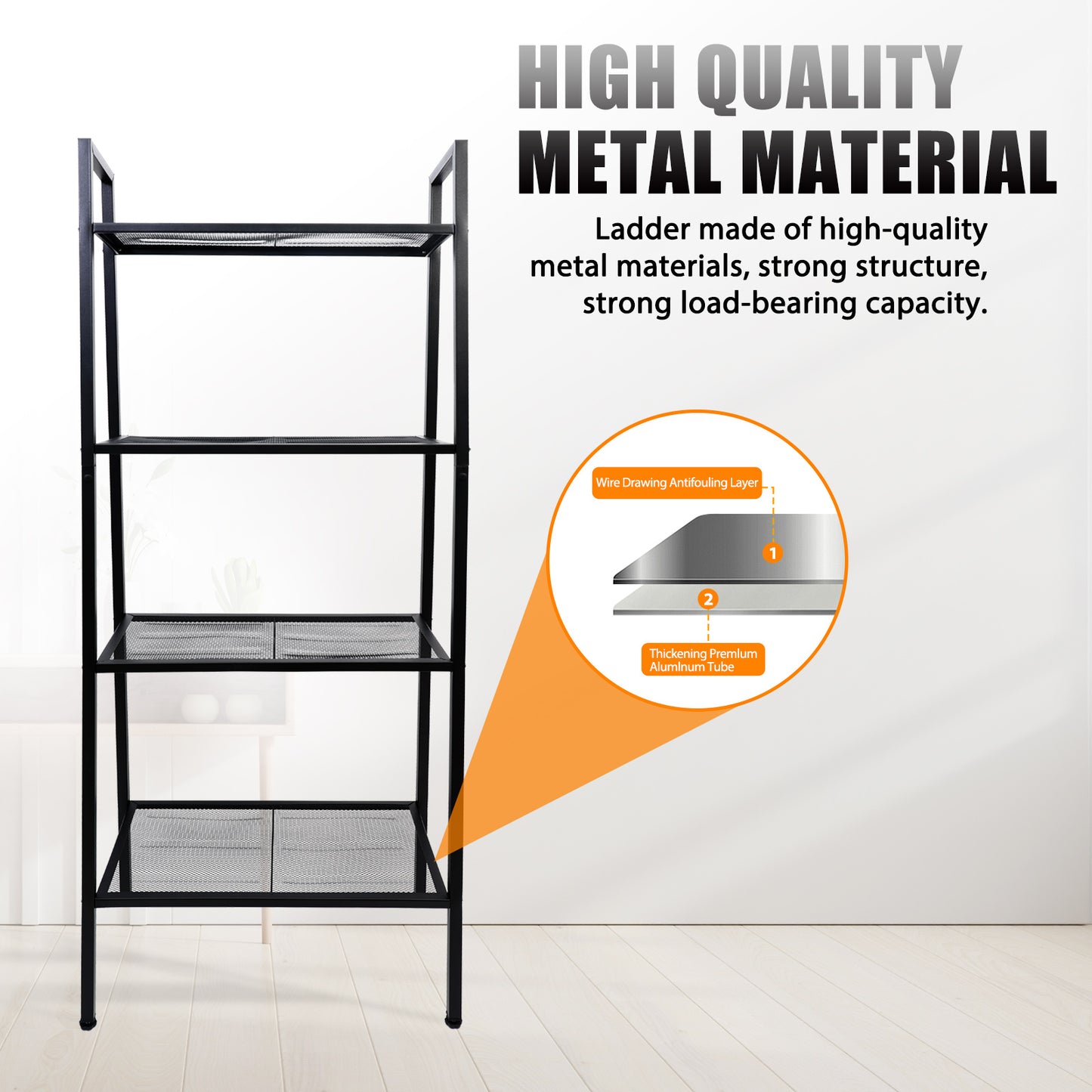 Baokaler Ladder Shelf, 4-Tier Metal Bookshelf Plant Flower Stand Storage Rack Industrial Organizer Modern Shelves Shelving Bookcase Metal Frame for Living Room Kitchen Office 23.6*13.8*57.9in Black