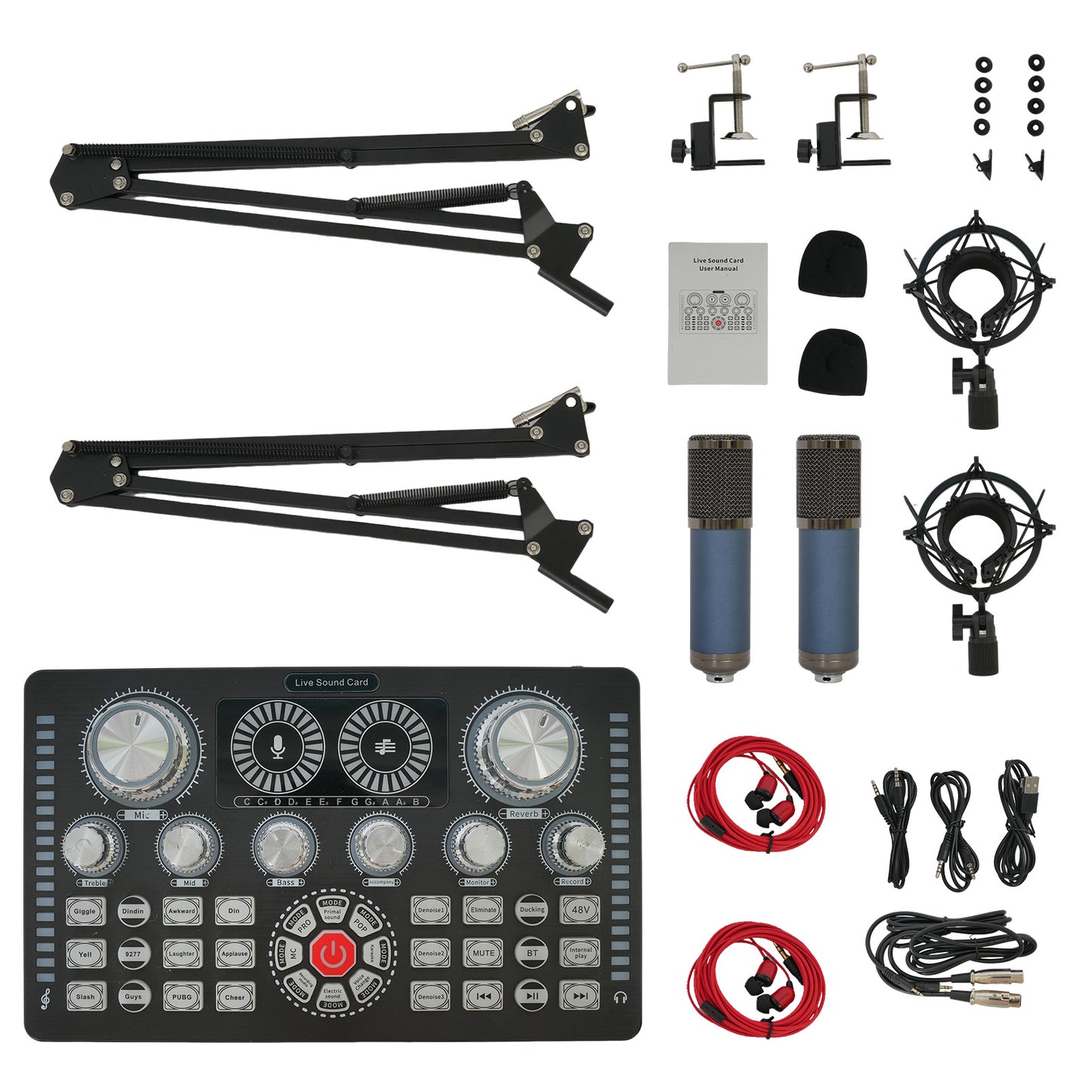 Podcast Equipment Bundle, Q7 Live Sound Card with 2 F11 Condenser Microphones for Singing Broadcast, Live Streaming, Gaming