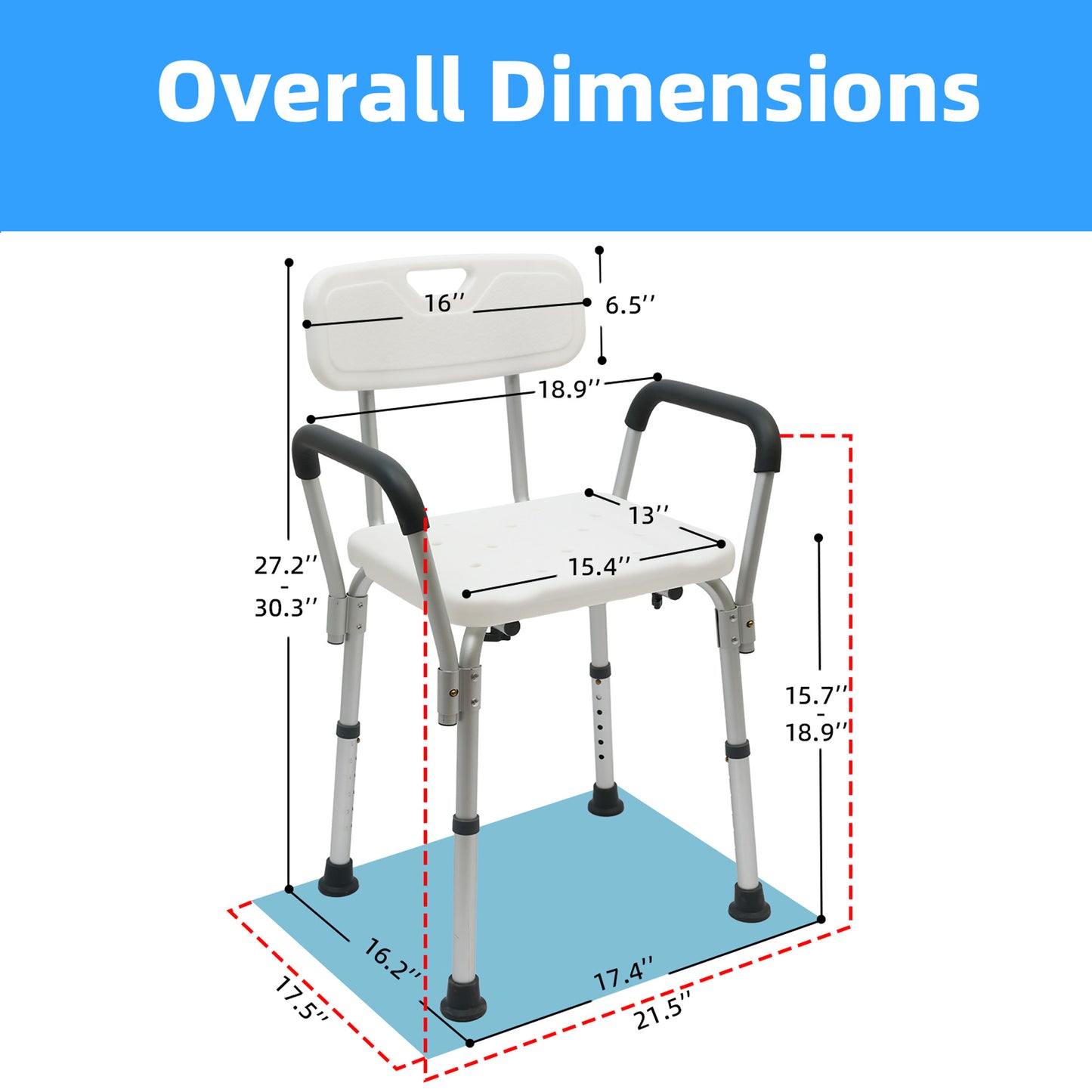 CATGOOD Shower Chair Bath Seat with Back and Arms, Height Adjustable Shower Chair for Inside Shower, Shower Bench for Elderly and Adult, Supports up to 330 lbs, White