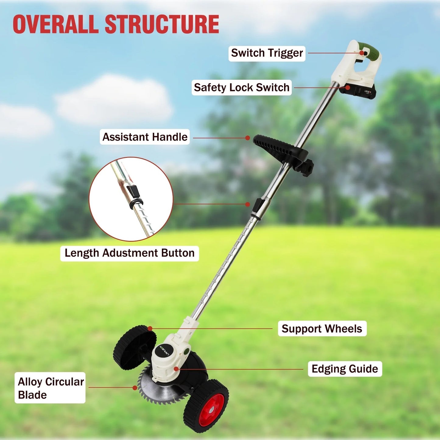 Electric Weed Wacker for Makita Battery, Cordless String Trimmer with Wheels, Weed Eater Grass Trimmer for Lawn Yard Garden
