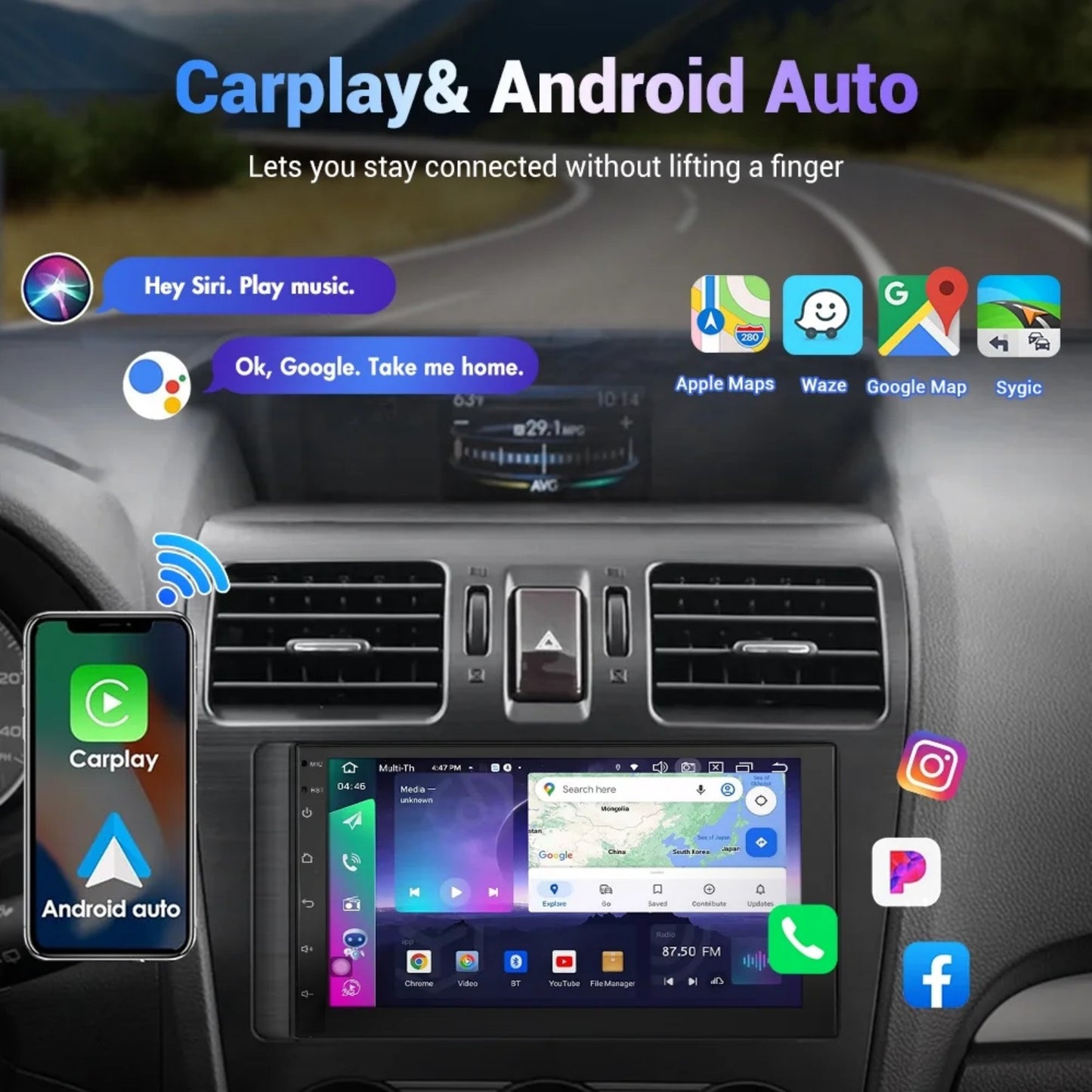 7-Inch Android 13 Carplay Car Stereo Radio for 2006-2010 Ford Explorer, with WIFI GPS Navigation, AHD Camera, and Microphone