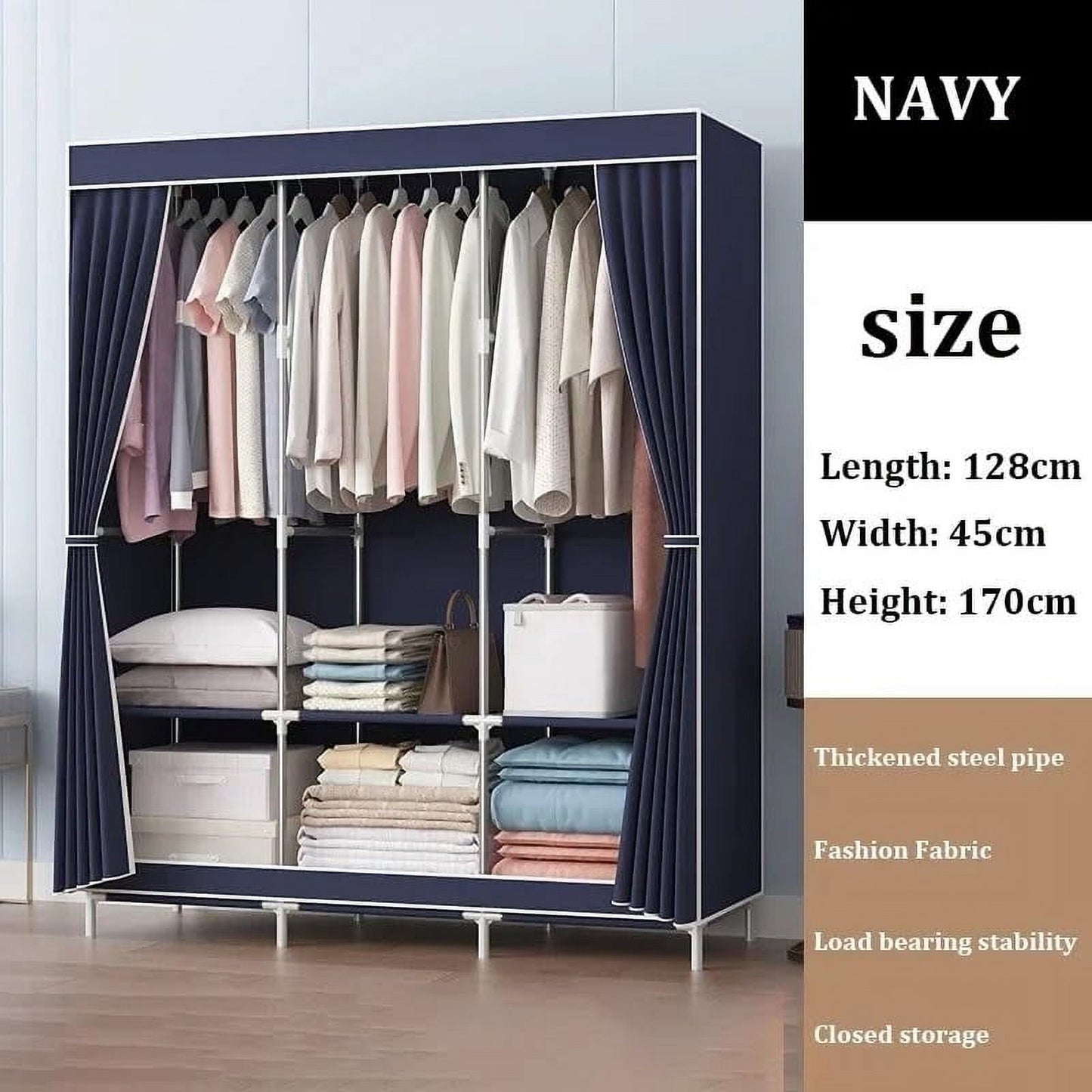 Portable Closet, Clothing Rack Shelf, Dustproof Non-woven Fabric Closet with cover, Blue-green