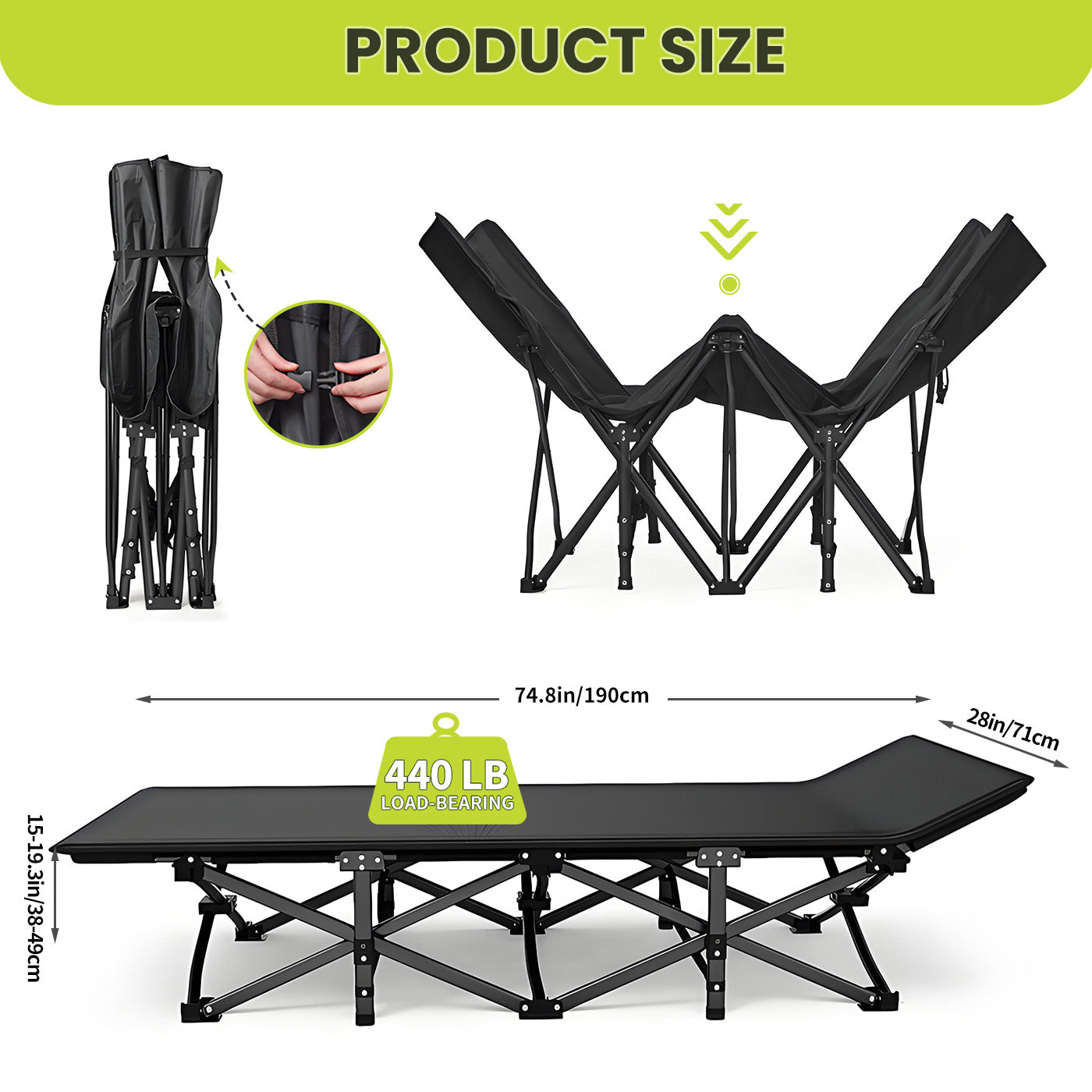 Folding Camping Bed for Adult Adjustable Heavy Duty Outdoor Bed Travel Camp Cots Portable Folding Outdoor Cot