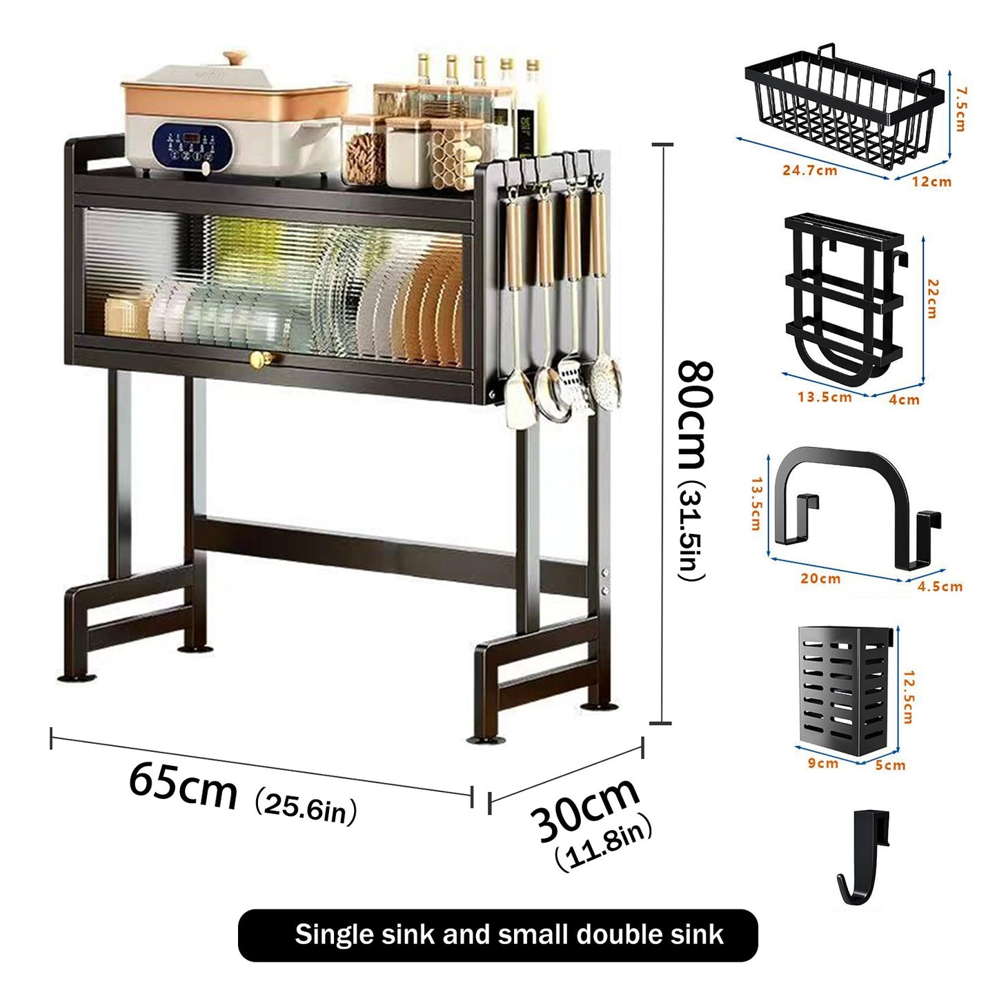 Overthe Sink Dish Rack, Over the Sink Drying Rack with Cover, Dish Drying Rack Over Sink for Bowls and Cutlery, Dish Holder Organizer for Kitchen Counter Storage, Black