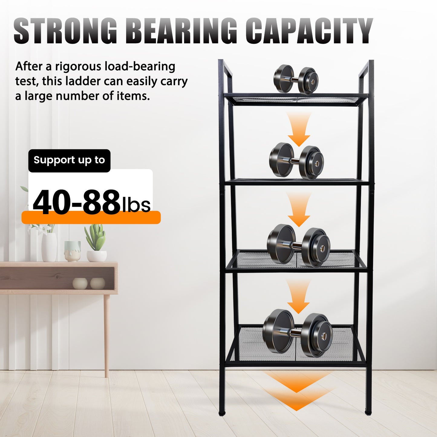 Baokaler Ladder Shelf, 4-Tier Metal Bookshelf Plant Flower Stand Storage Rack Industrial Organizer Modern Shelves Shelving Bookcase Metal Frame for Living Room Kitchen Office 23.6*13.8*57.9in Black