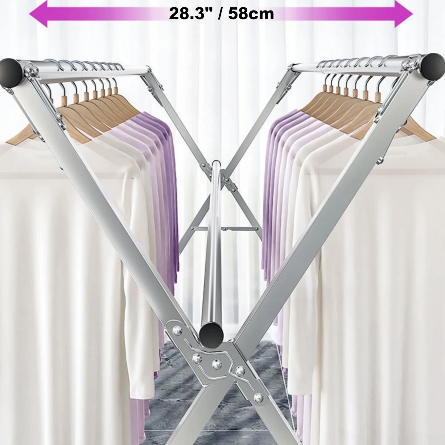 Clothes Drying Rack, 63 Inches Adjustable & Foldable Laundry Drying Rack, Heavy Duty Stainless Steel Drying Rack, Suitable for Indoor, Outdoor and Balcony, Silver