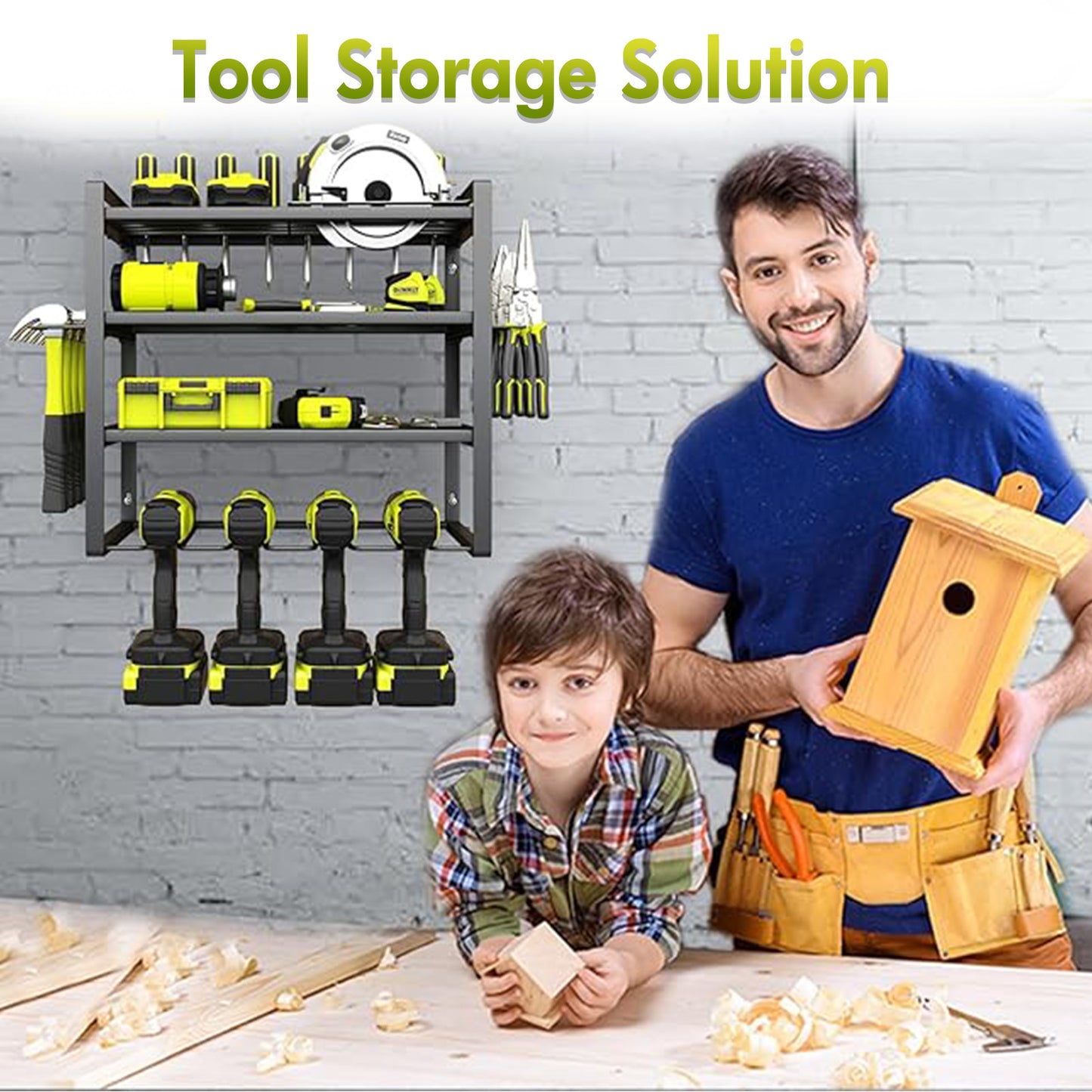 ALSO GO 4 Layers Power Tool Organizer, Heavy Duty Metal Tool Storage Rack, Drill Holder Wall Mount, Battery Tools Holder Shelf, Utility Tool Shelves for Workshop or Garage, Black