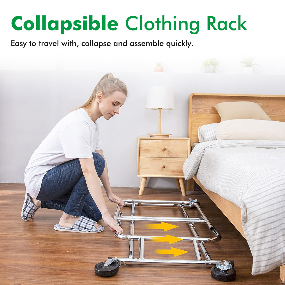 Baokaler 600 lbs Heavy Duty Garment rack with Shelves Collapsible Clothing racks on Wheels rolling Clothes rack for Hanging Clothes Portable Adjustable, Chrome Finish