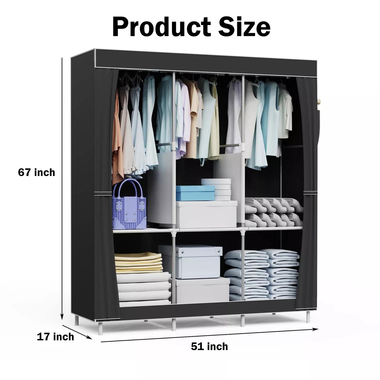 Portable Closet, Clothing Rack Shelf, Dustproof Non-woven Fabric Closet, Black